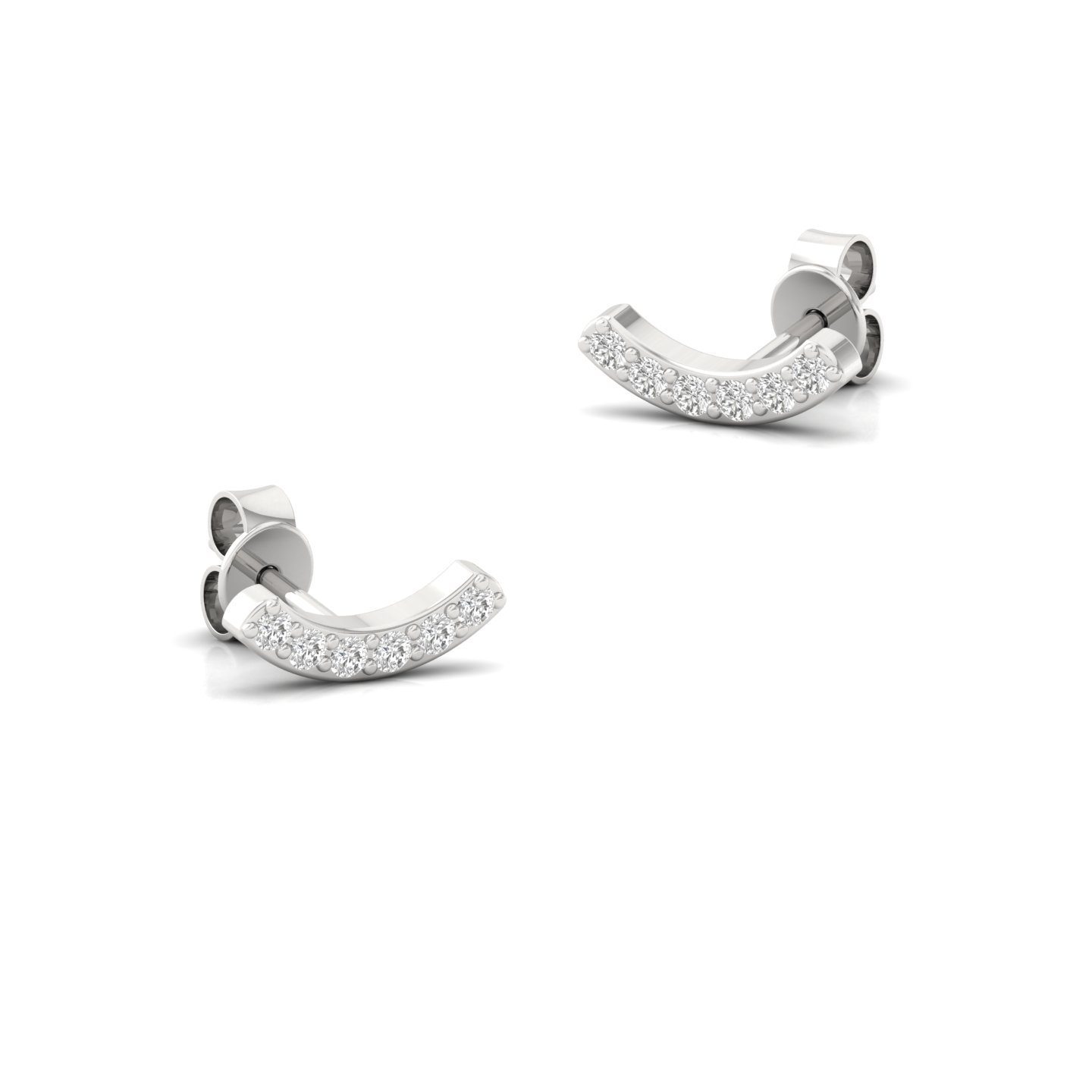 Round Cut Diamond Earrings (1 Pair) | Minimalist Lab Grown CVD Diamond Curve Studs | 925 Silver | 10K | 14K | 18K - View 3