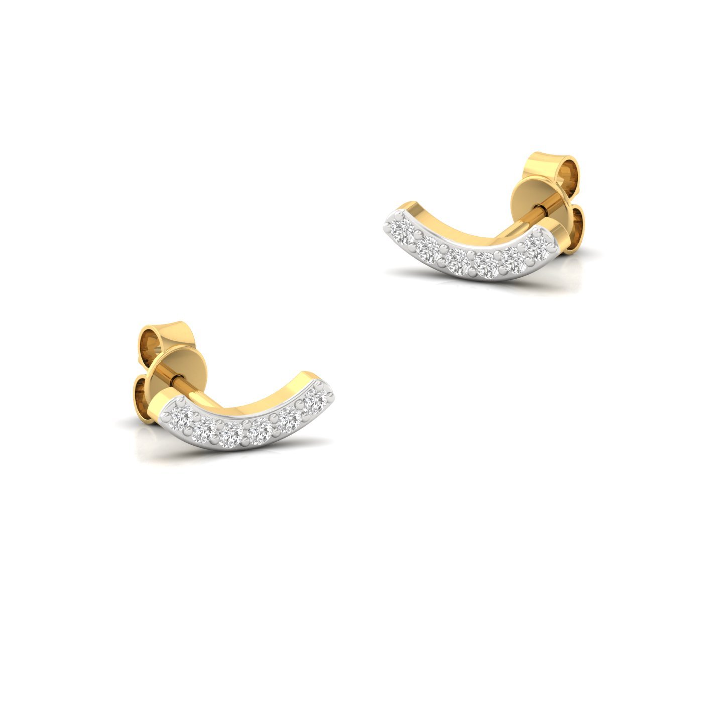 Round Cut Diamond Earrings (1 Pair) | Minimalist Lab Grown CVD Diamond Curve Studs | 925 Silver | 10K | 14K | 18K - View 3