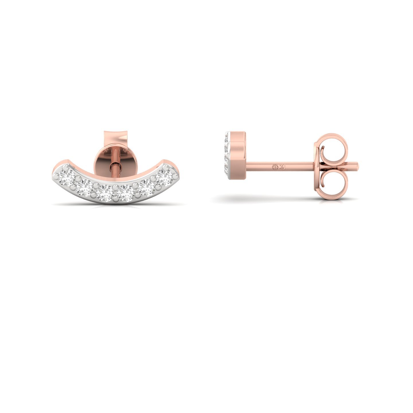Round Cut Diamond Earrings (1 Pair) | Minimalist Lab Grown CVD Diamond Curve Studs | 925 Silver | 10K | 14K | 18K - Rose Gold Main View