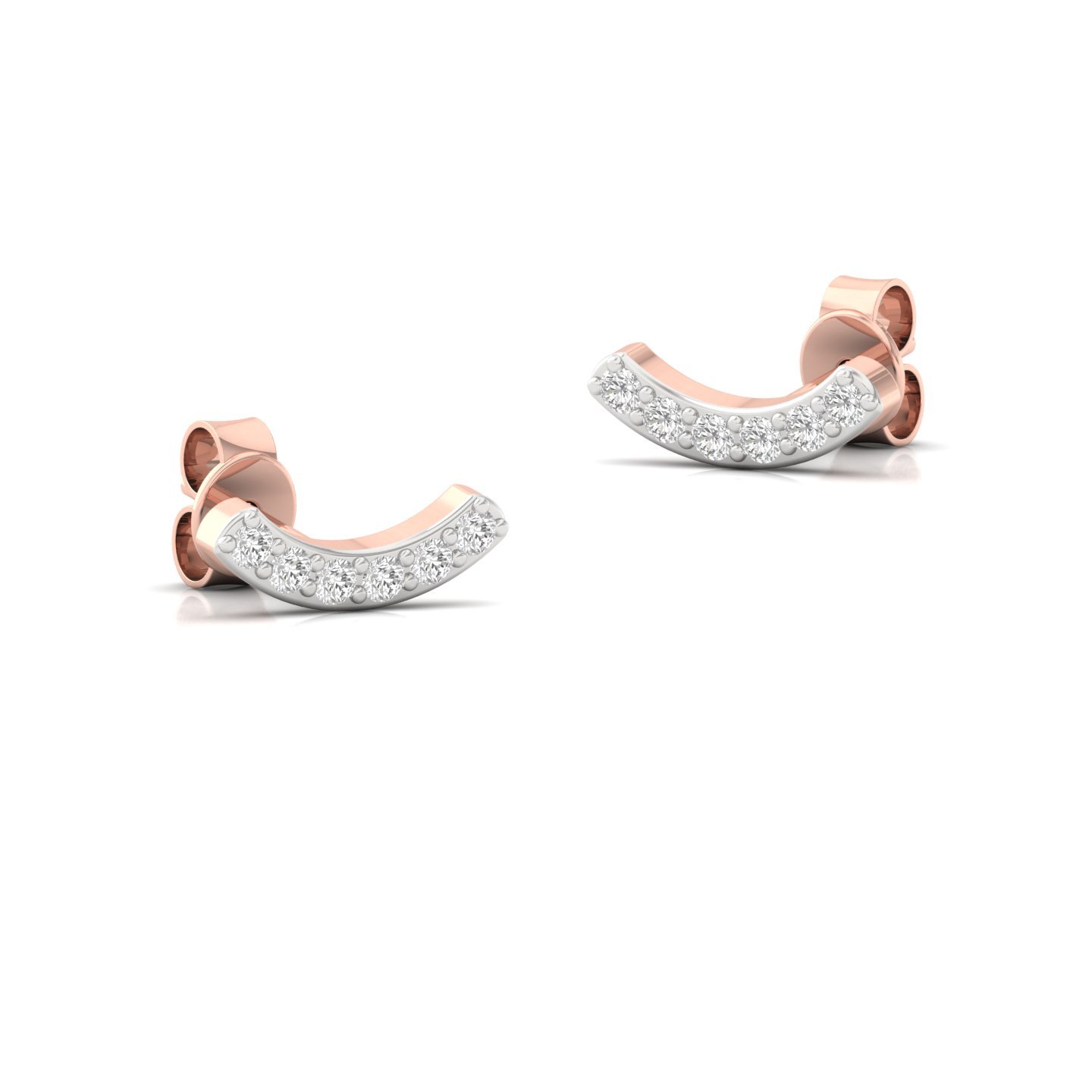 Round Cut Diamond Earrings (1 Pair) | Minimalist Lab Grown CVD Diamond Curve Studs | 925 Silver | 10K | 14K | 18K - View 3