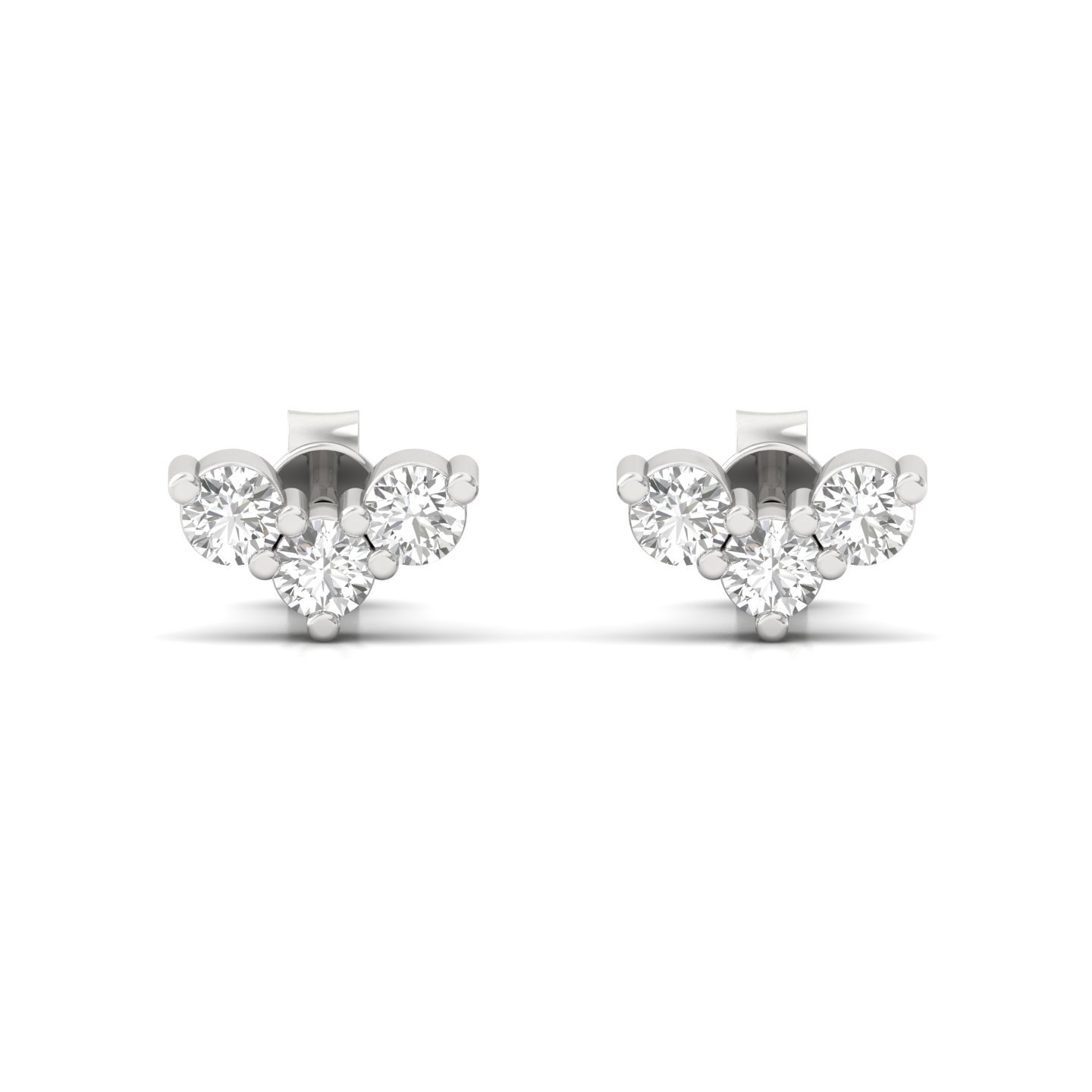 Round Cut Diamond Earrings (1 Pair) | Petite Lab Grown CVD Diamond Tri-Cluster Studs | 925 Silver | 10K | 14K | 18K - View 2