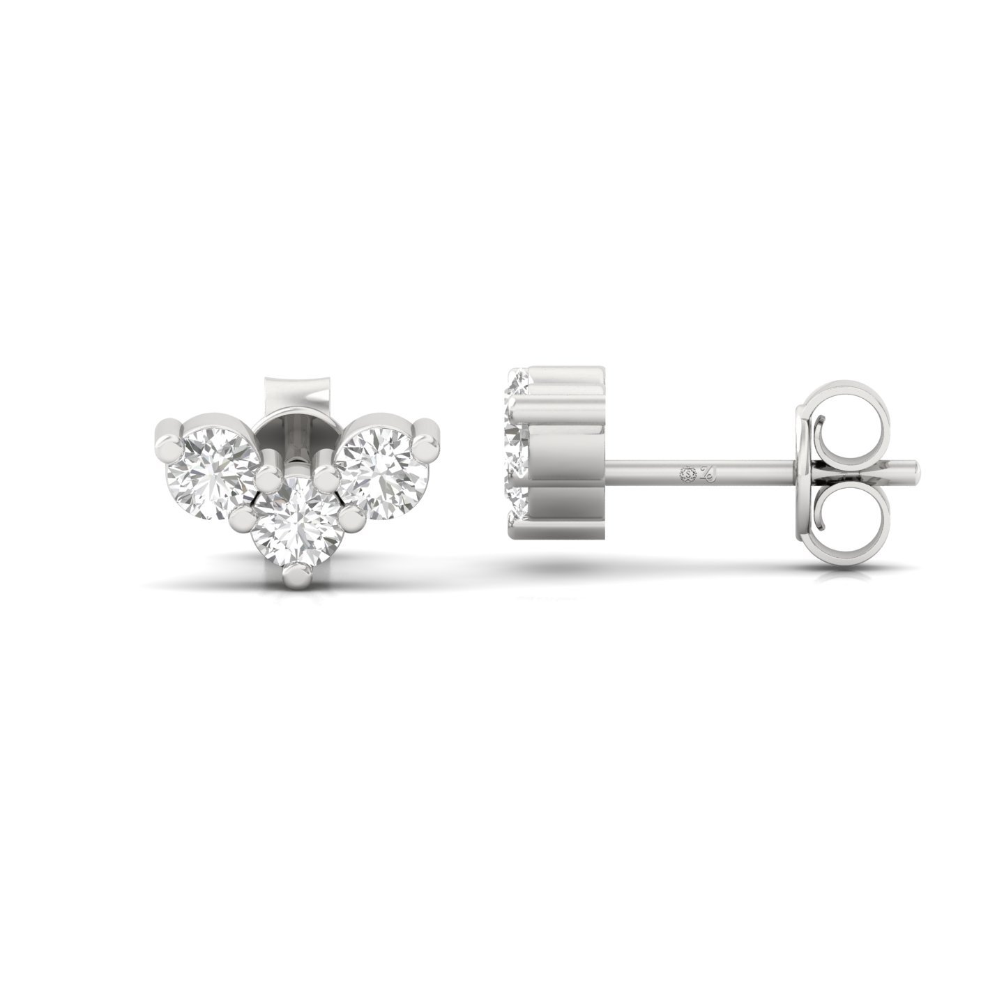 Round Cut Diamond Earrings (1 Pair) | Petite Lab Grown CVD Diamond Tri-Cluster Studs | 925 Silver | 10K | 14K | 18K - Main View