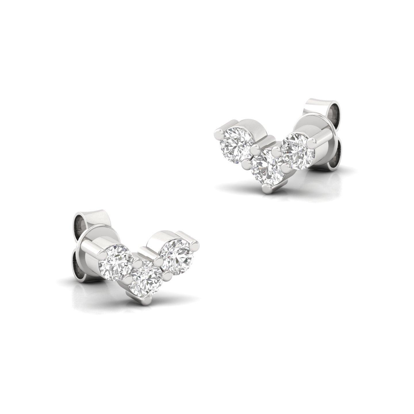 Round Cut Diamond Earrings (1 Pair) | Petite Lab Grown CVD Diamond Tri-Cluster Studs | 925 Silver | 10K | 14K | 18K - View 3