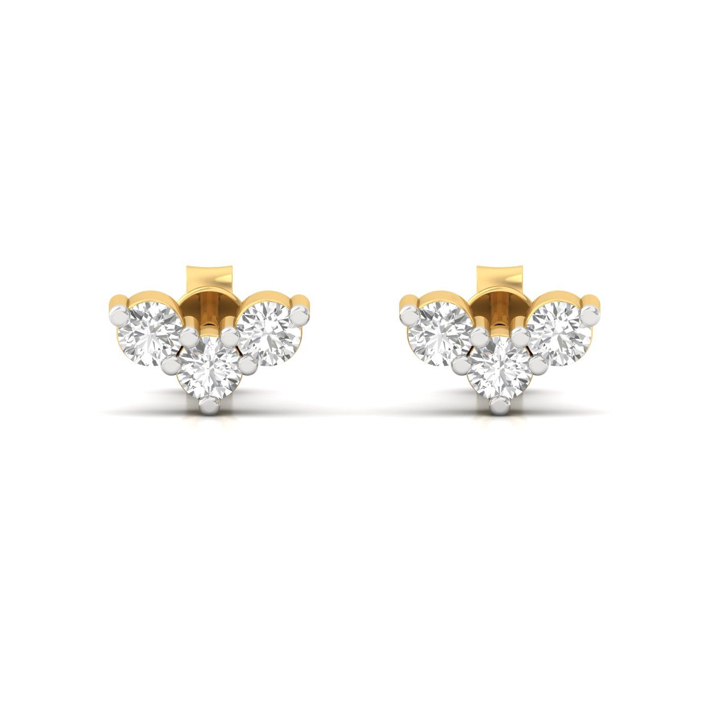 Round Cut Diamond Earrings (1 Pair) | Petite Lab Grown CVD Diamond Tri-Cluster Studs | 925 Silver | 10K | 14K | 18K - View 2