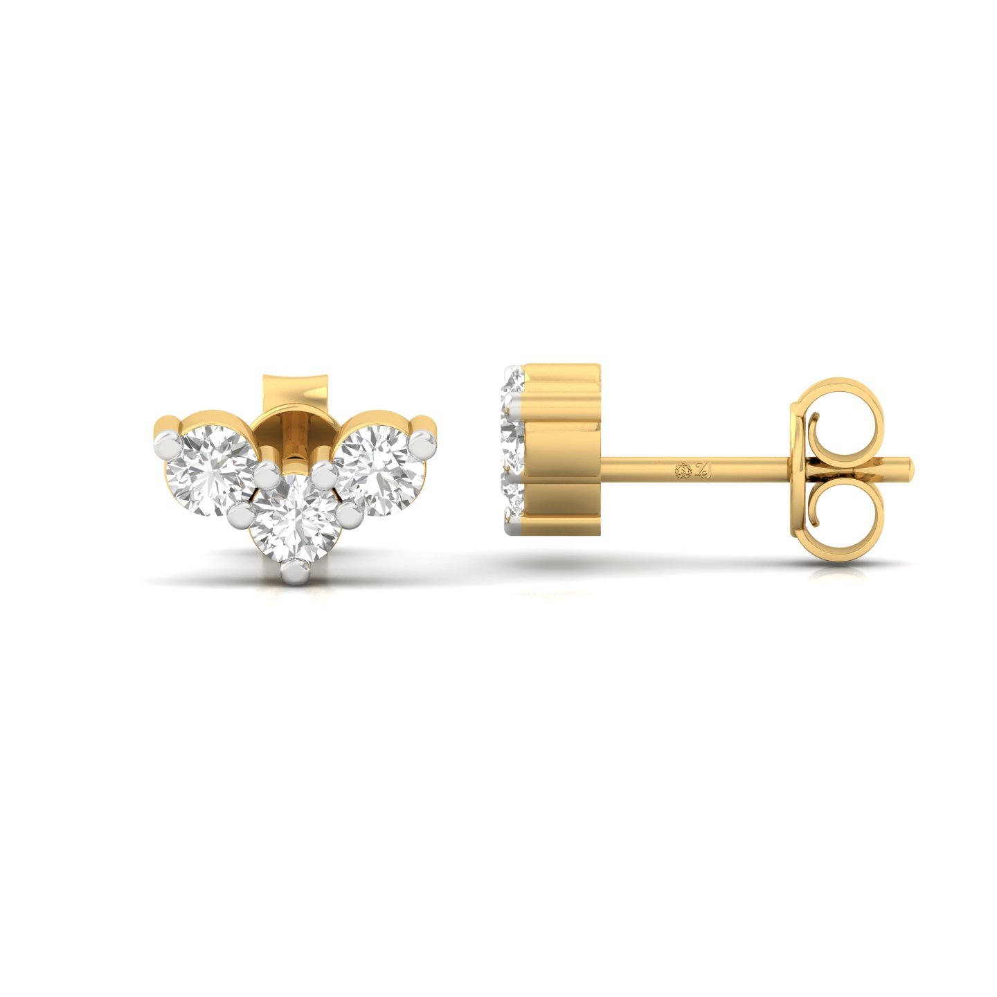 Round Cut Diamond Earrings (1 Pair) | Petite Lab Grown CVD Diamond Tri-Cluster Studs | 925 Silver | 10K | 14K | 18K - Gold Main View