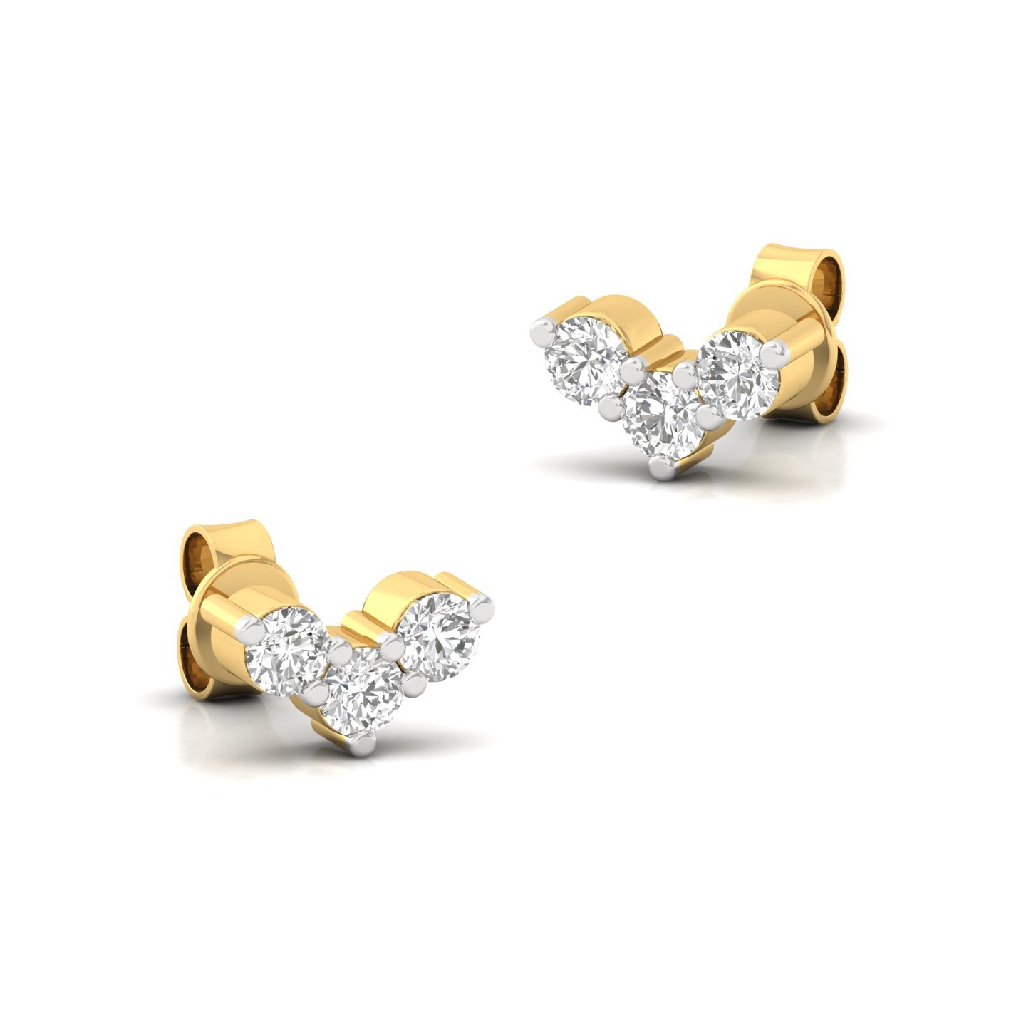 Round Cut Diamond Earrings (1 Pair) | Petite Lab Grown CVD Diamond Tri-Cluster Studs | 925 Silver | 10K | 14K | 18K - View 3