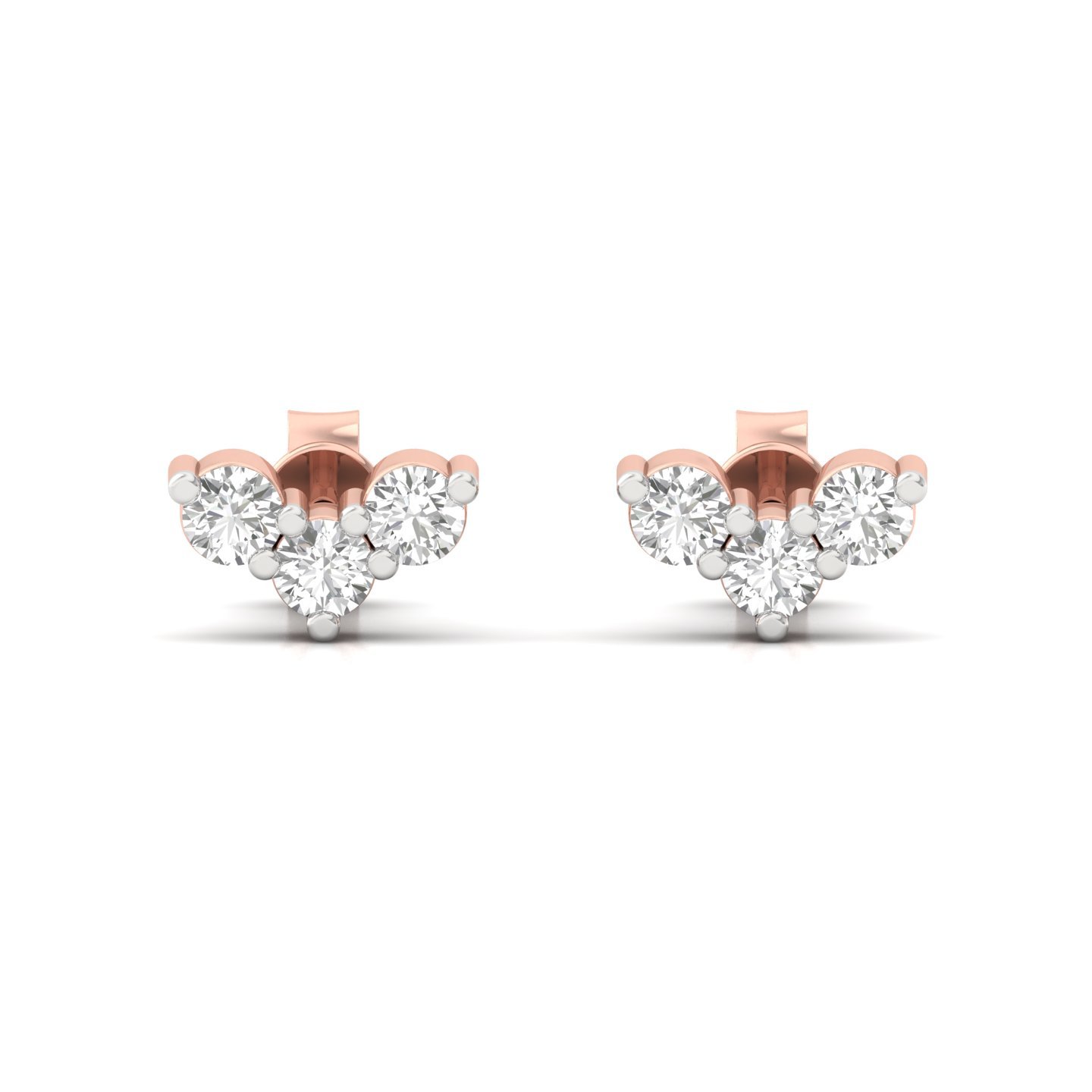 Round Cut Diamond Earrings (1 Pair) | Petite Lab Grown CVD Diamond Tri-Cluster Studs | 925 Silver | 10K | 14K | 18K - View 2
