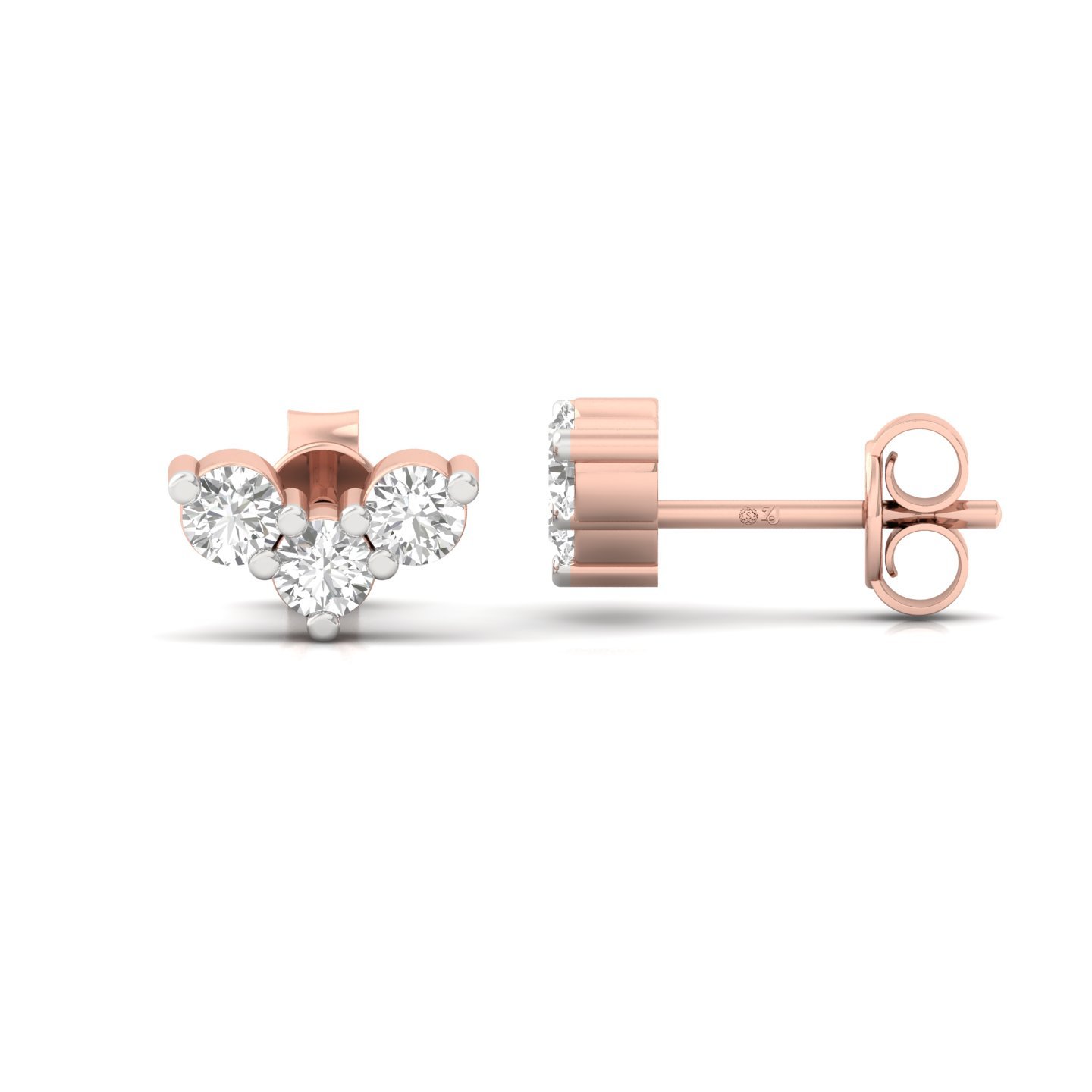 Round Cut Diamond Earrings (1 Pair) | Petite Lab Grown CVD Diamond Tri-Cluster Studs | 925 Silver | 10K | 14K | 18K - Rose Gold Main View