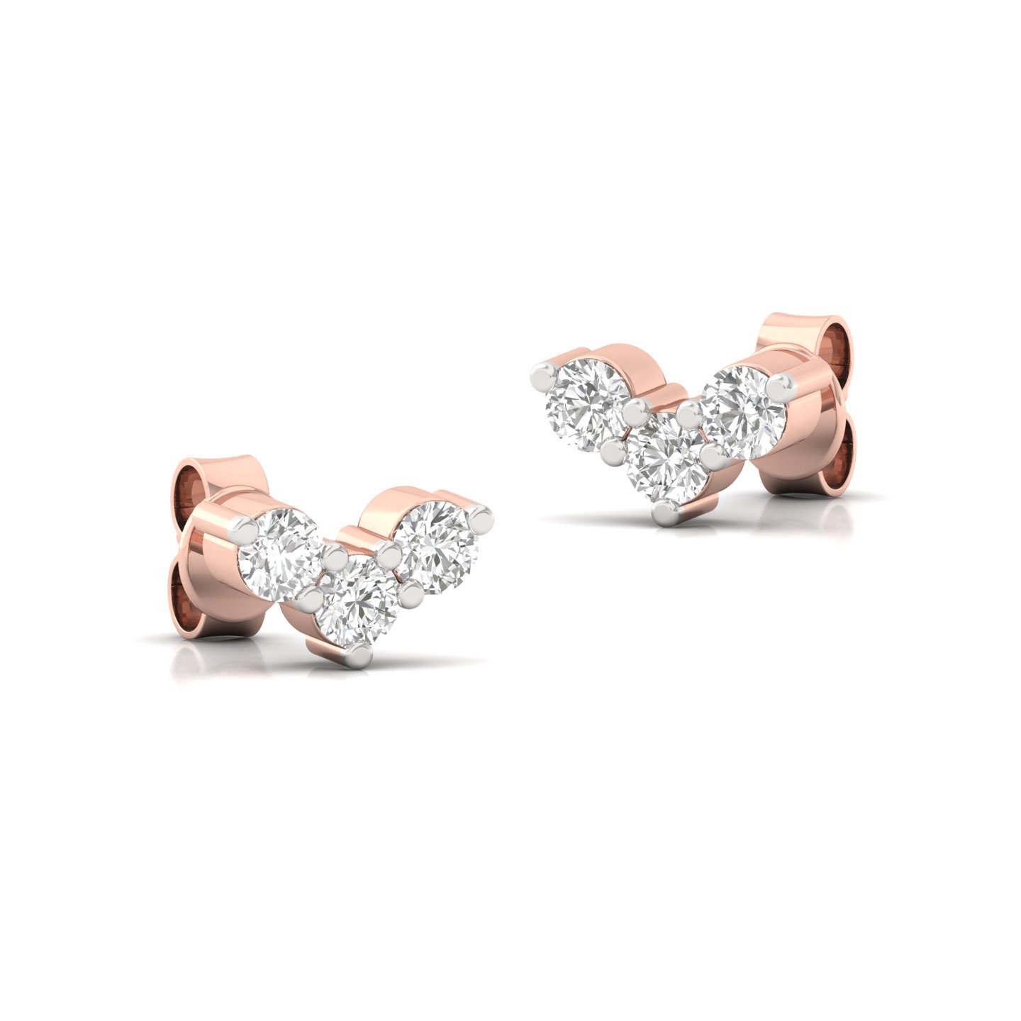 Round Cut Diamond Earrings (1 Pair) | Petite Lab Grown CVD Diamond Tri-Cluster Studs | 925 Silver | 10K | 14K | 18K - View 3