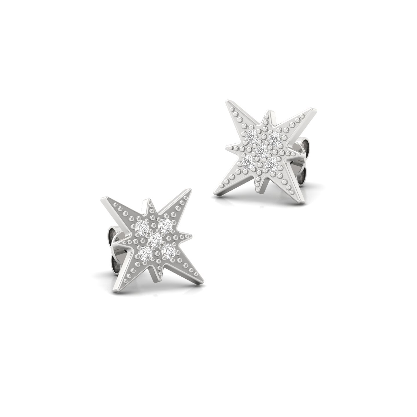 Starburst Diamond Stud Earrings (1 Pair) | Celestial Lab Grown CVD Diamond Star Earrings | 925 Silver | 10K | 14K | 18K - View 3