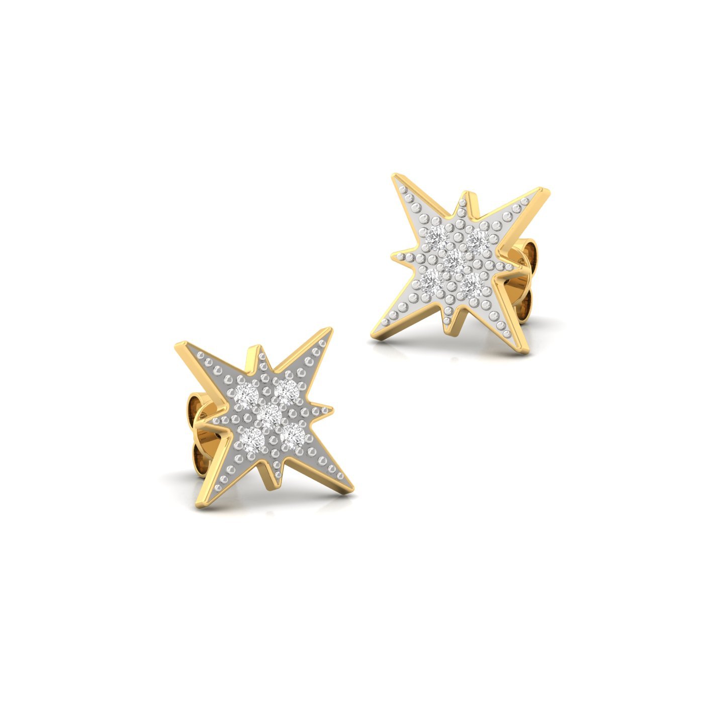 Starburst Diamond Stud Earrings (1 Pair) | Celestial Lab Grown CVD Diamond Star Earrings | 925 Silver | 10K | 14K | 18K - View 3