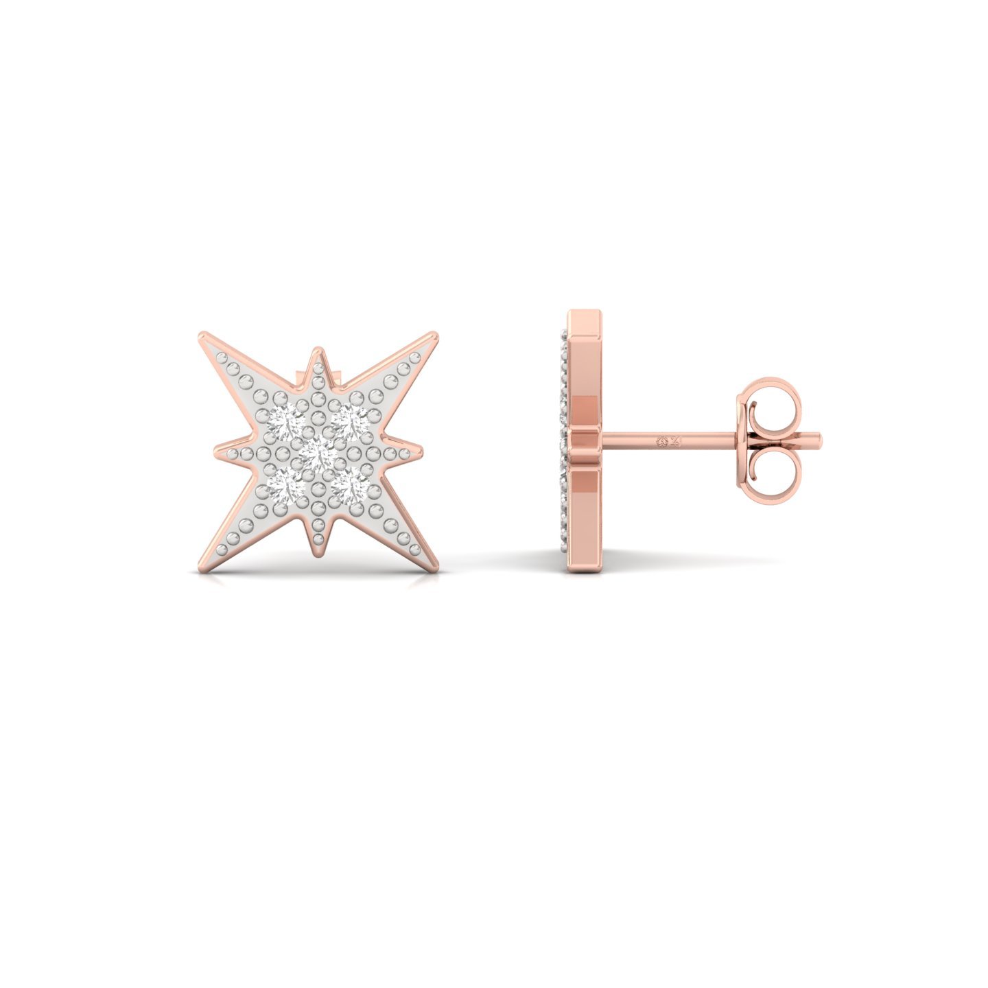 Starburst Diamond Stud Earrings (1 Pair) | Celestial Lab Grown CVD Diamond Star Earrings | 925 Silver | 10K | 14K | 18K - Rose Gold Main View