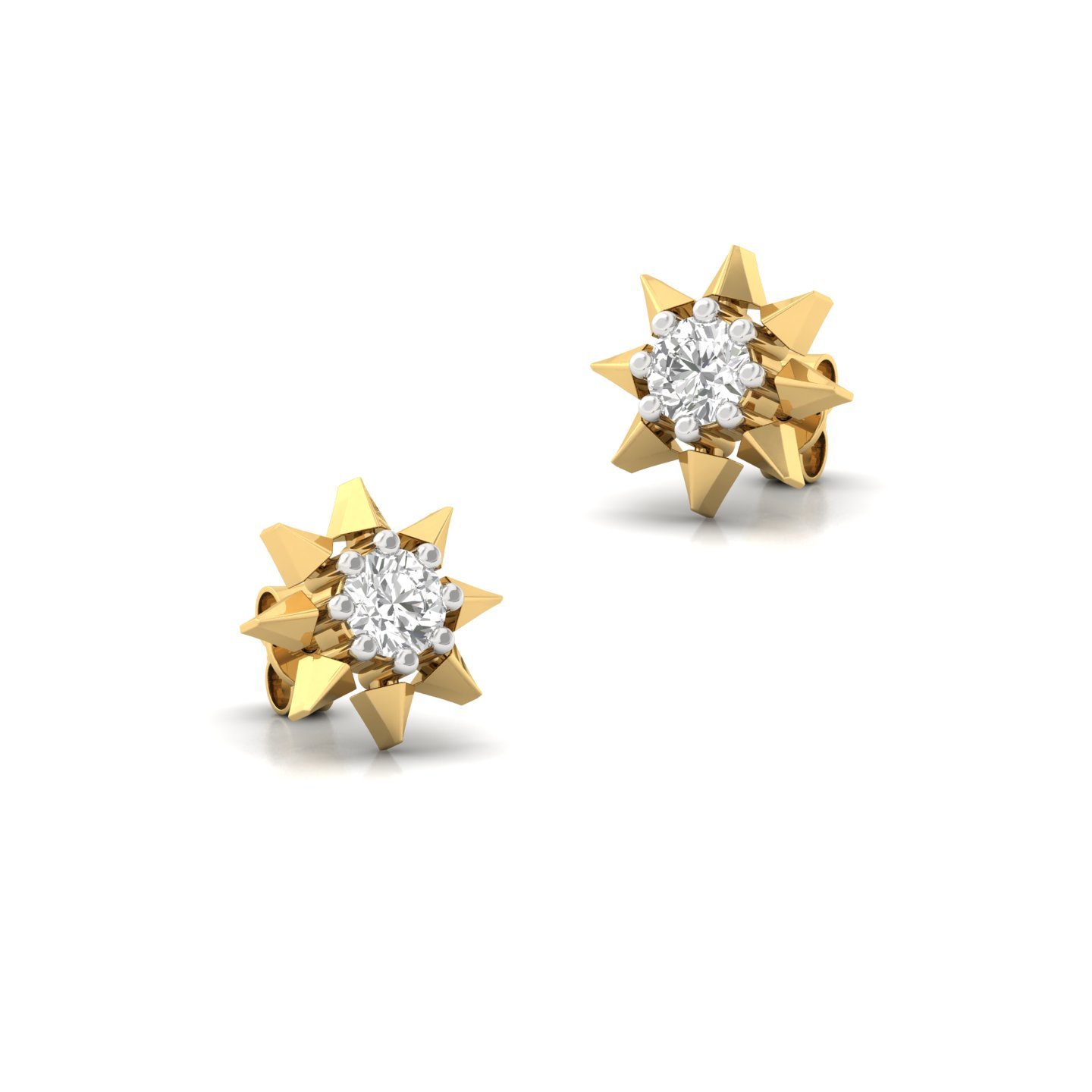 Starburst Diamond Stud Earrings (1 Pair) | Modern Lab Grown CVD Diamond Star Earrings | 925 Silver | 10K | 14K | 18K - View 3