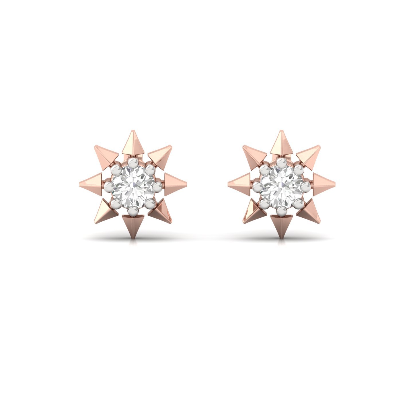 Starburst Diamond Stud Earrings (1 Pair) | Modern Lab Grown CVD Diamond Star Earrings | 925 Silver | 10K | 14K | 18K - View 2