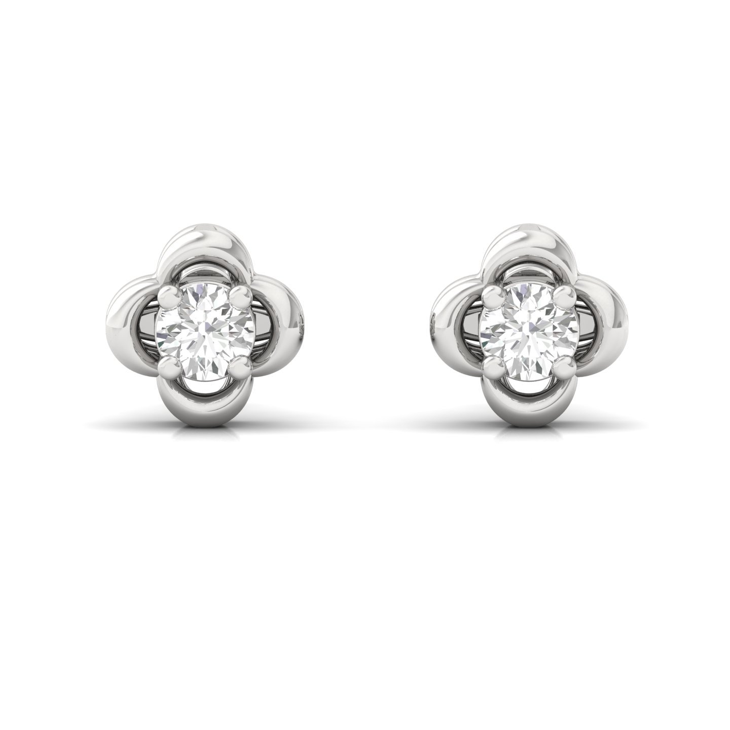 Round Cut Diamond Clover Stud Earrings (1 Pair) | Lab Grown CVD Diamond Solitaire Earrings | 925 Silver | 10K | 14K | 18K - View 2