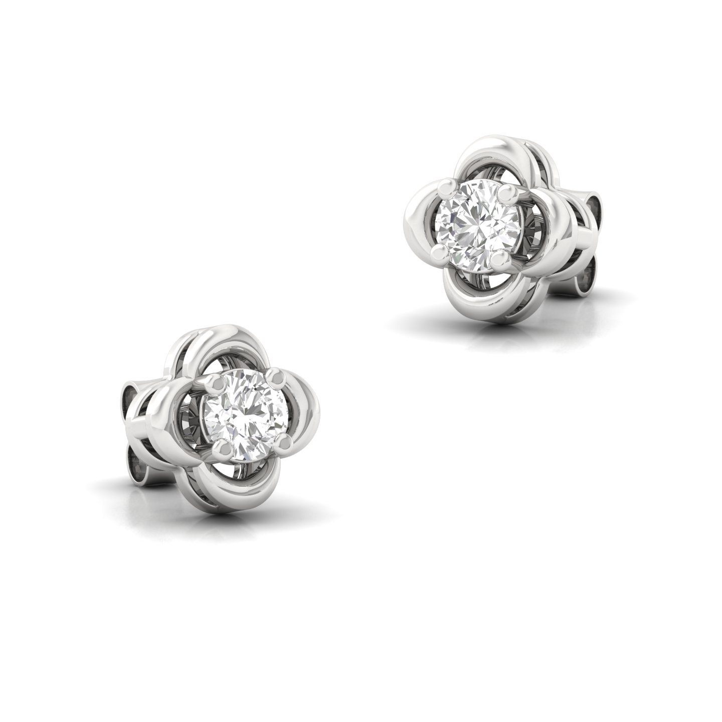 Round Cut Diamond Clover Stud Earrings (1 Pair) | Lab Grown CVD Diamond Solitaire Earrings | 925 Silver | 10K | 14K | 18K - View 3