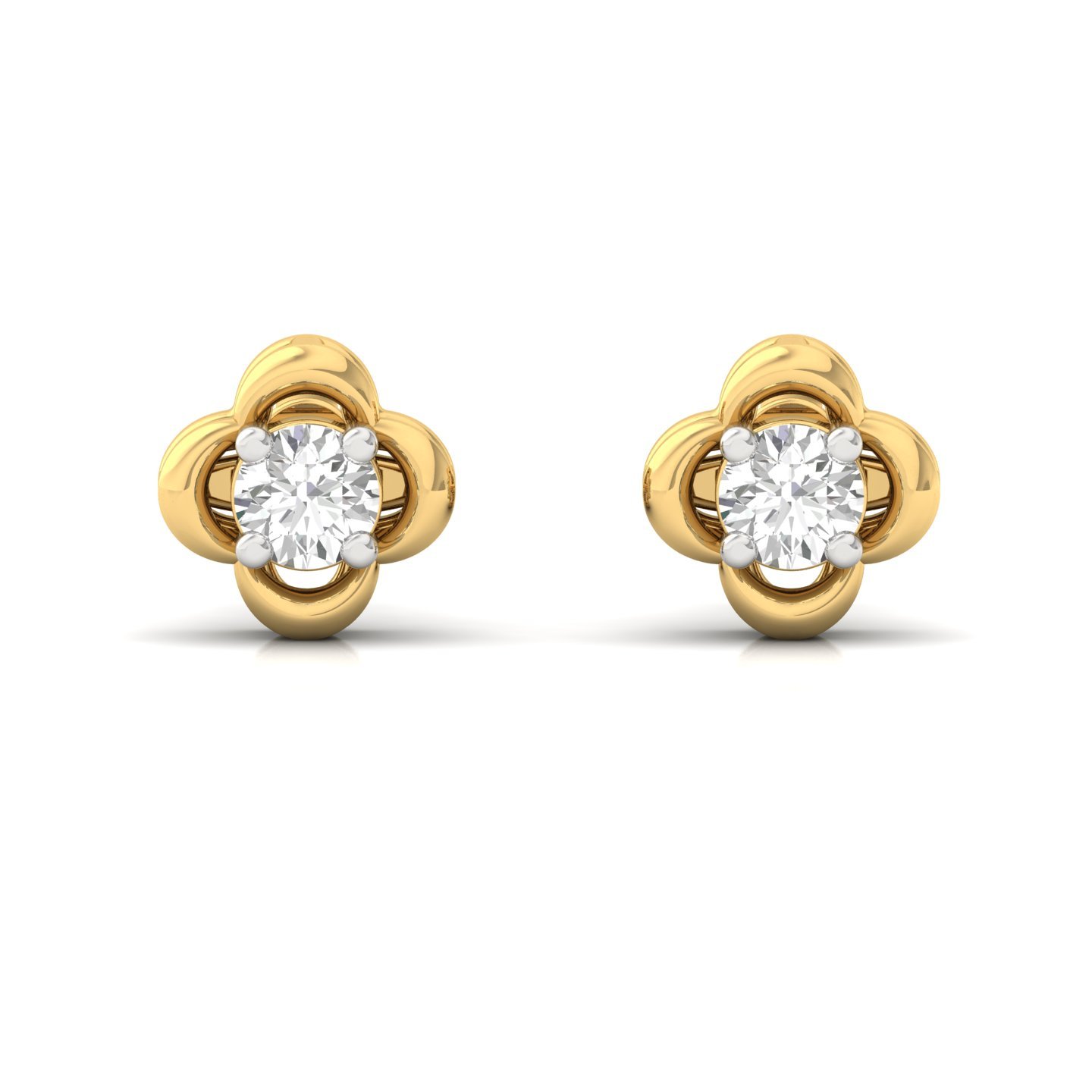 Round Cut Diamond Clover Stud Earrings (1 Pair) | Lab Grown CVD Diamond Solitaire Earrings | 925 Silver | 10K | 14K | 18K - View 2