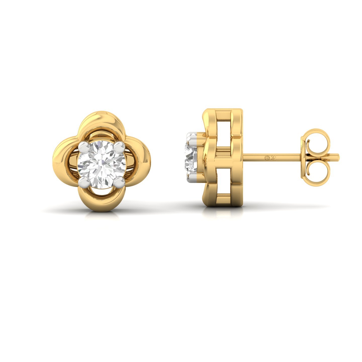 Round Cut Diamond Clover Stud Earrings (1 Pair) | Lab Grown CVD Diamond Solitaire Earrings | 925 Silver | 10K | 14K | 18K - Gold Main View