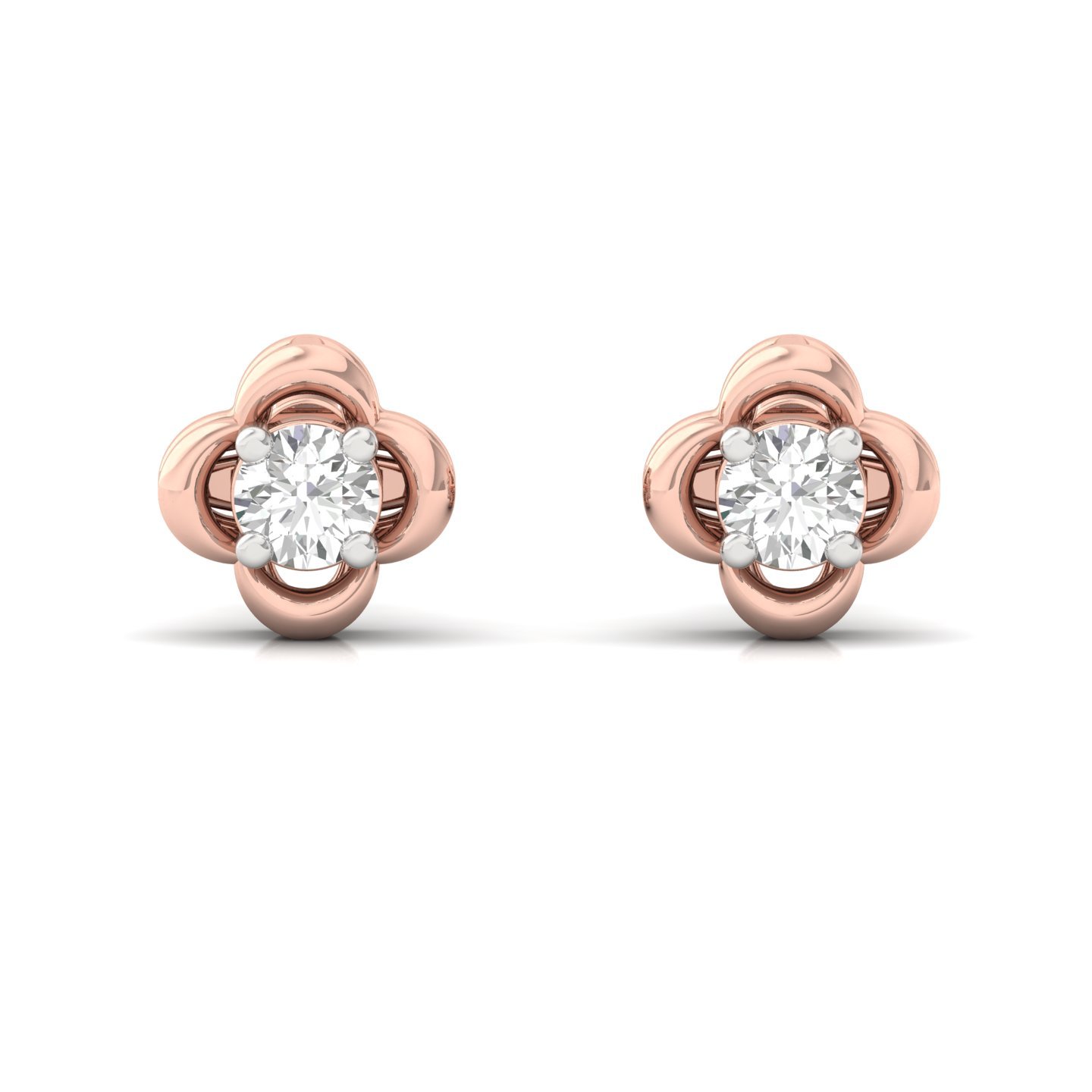 Round Cut Diamond Clover Stud Earrings (1 Pair) | Lab Grown CVD Diamond Solitaire Earrings | 925 Silver | 10K | 14K | 18K - View 2