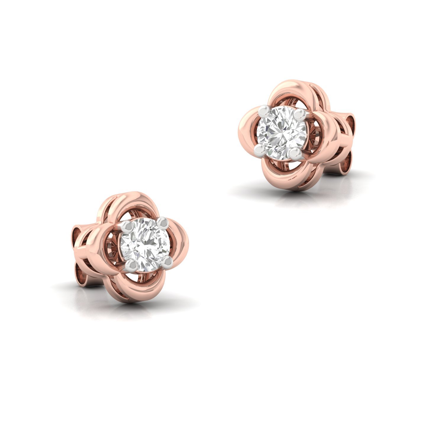 Round Cut Diamond Clover Stud Earrings (1 Pair) | Lab Grown CVD Diamond Solitaire Earrings | 925 Silver | 10K | 14K | 18K - View 3