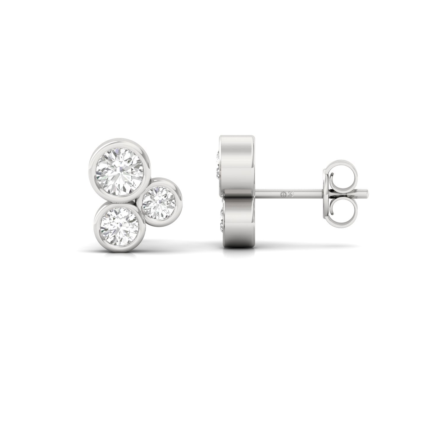 Round Cut Triple Diamond Stud Earrings (1 Pair) | Modern Lab Grown CVD Diamond Earrings | 925 Silver | 10K | 14K | 18K - Main View