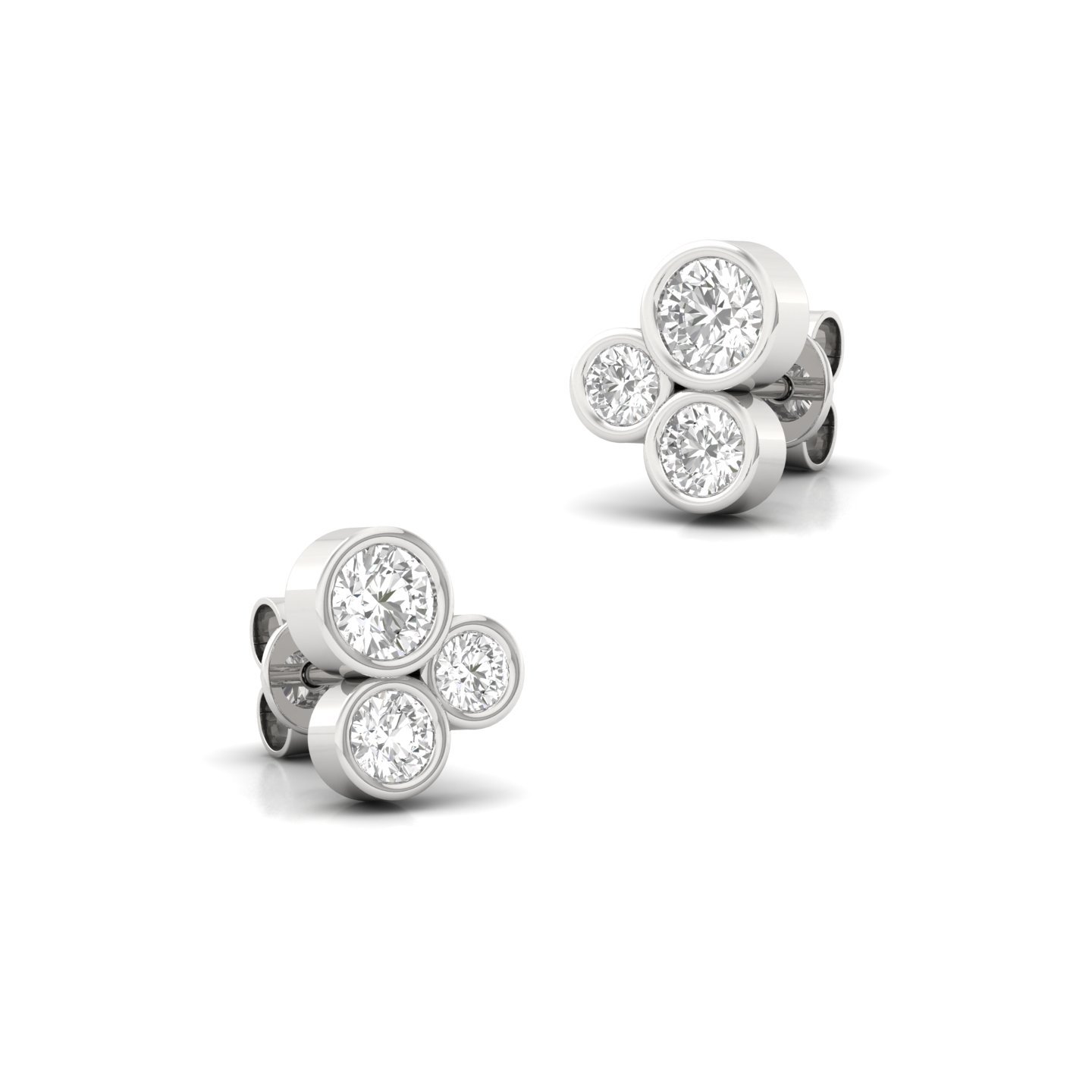 Round Cut Triple Diamond Stud Earrings (1 Pair) | Modern Lab Grown CVD Diamond Earrings | 925 Silver | 10K | 14K | 18K - View 3