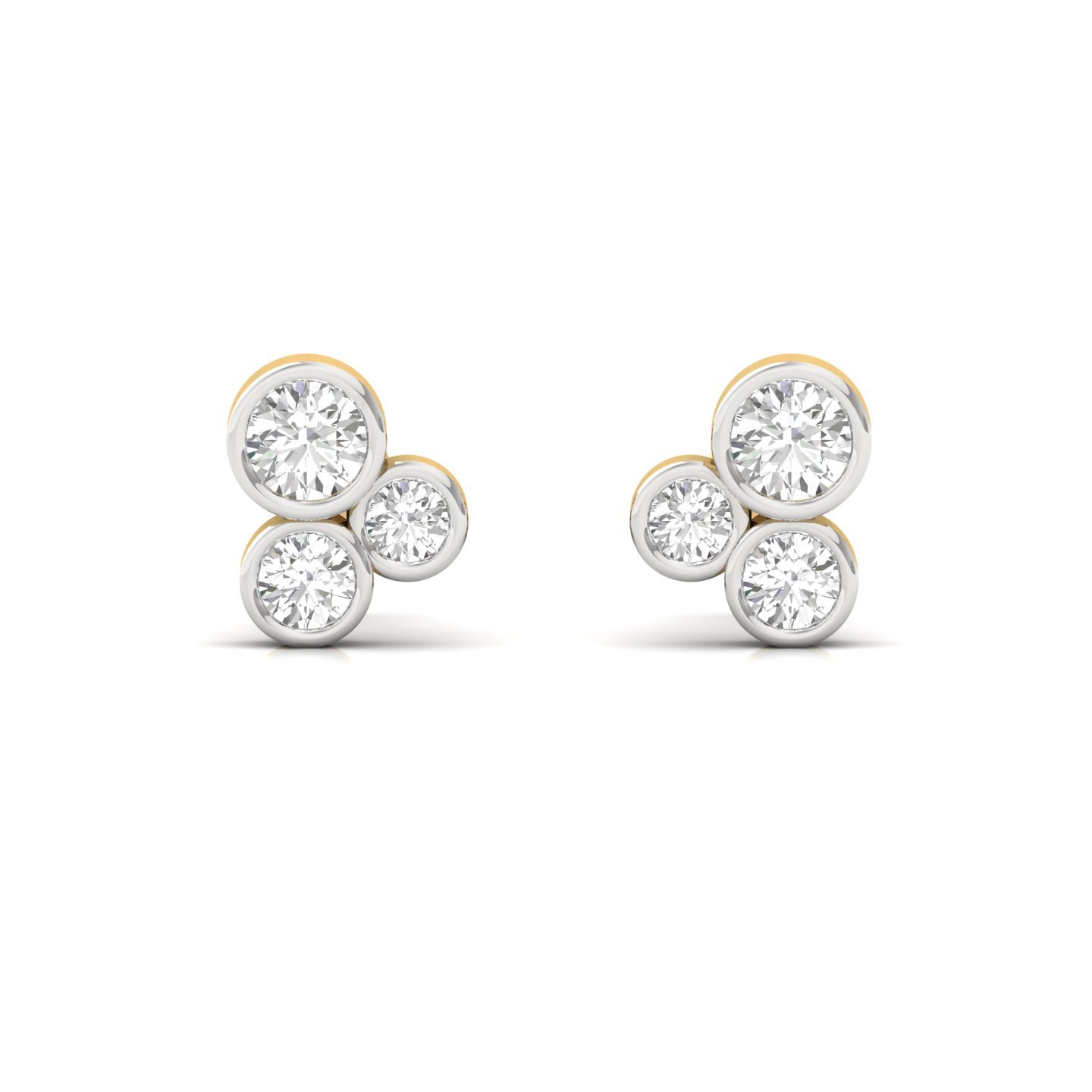 Round Cut Triple Diamond Stud Earrings (1 Pair) | Modern Lab Grown CVD Diamond Earrings | 925 Silver | 10K | 14K | 18K - View 2