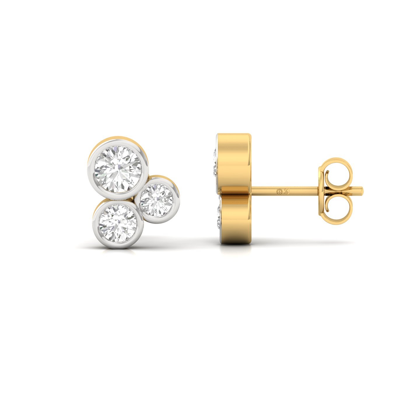 Round Cut Triple Diamond Stud Earrings (1 Pair) | Modern Lab Grown CVD Diamond Earrings | 925 Silver | 10K | 14K | 18K - Gold Main View