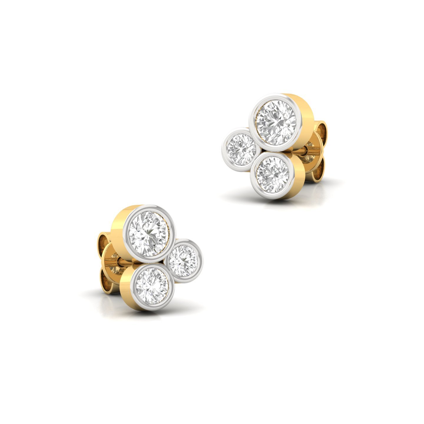 Round Cut Triple Diamond Stud Earrings (1 Pair) | Modern Lab Grown CVD Diamond Earrings | 925 Silver | 10K | 14K | 18K - View 3