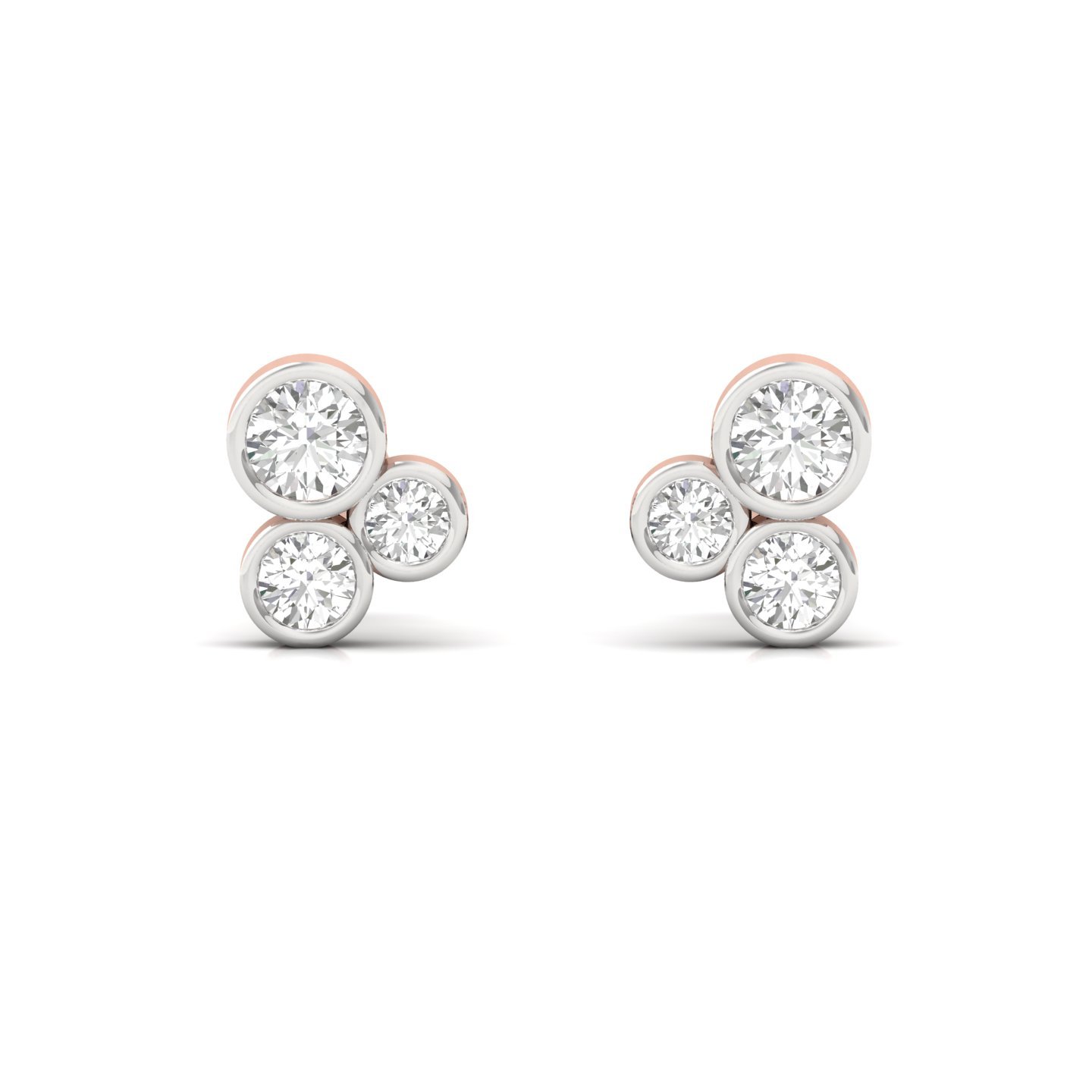Round Cut Triple Diamond Stud Earrings (1 Pair) | Modern Lab Grown CVD Diamond Earrings | 925 Silver | 10K | 14K | 18K - View 2