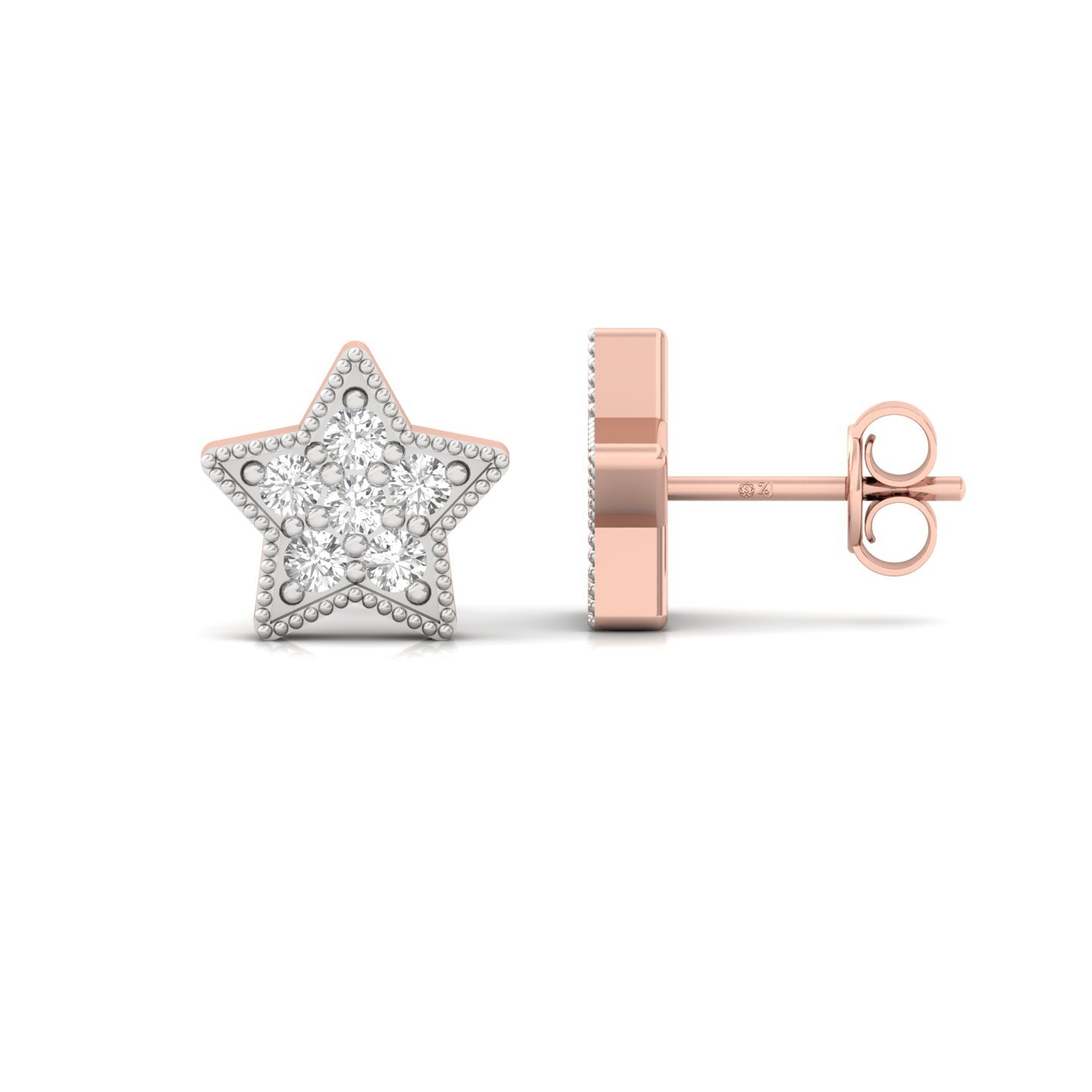 Star Shaped Diamond Stud Earrings (1 Pair) | Celestial Lab Grown CVD Diamond Earrings | 925 Silver | 10K | 14K | 18K - Rose Gold Main View