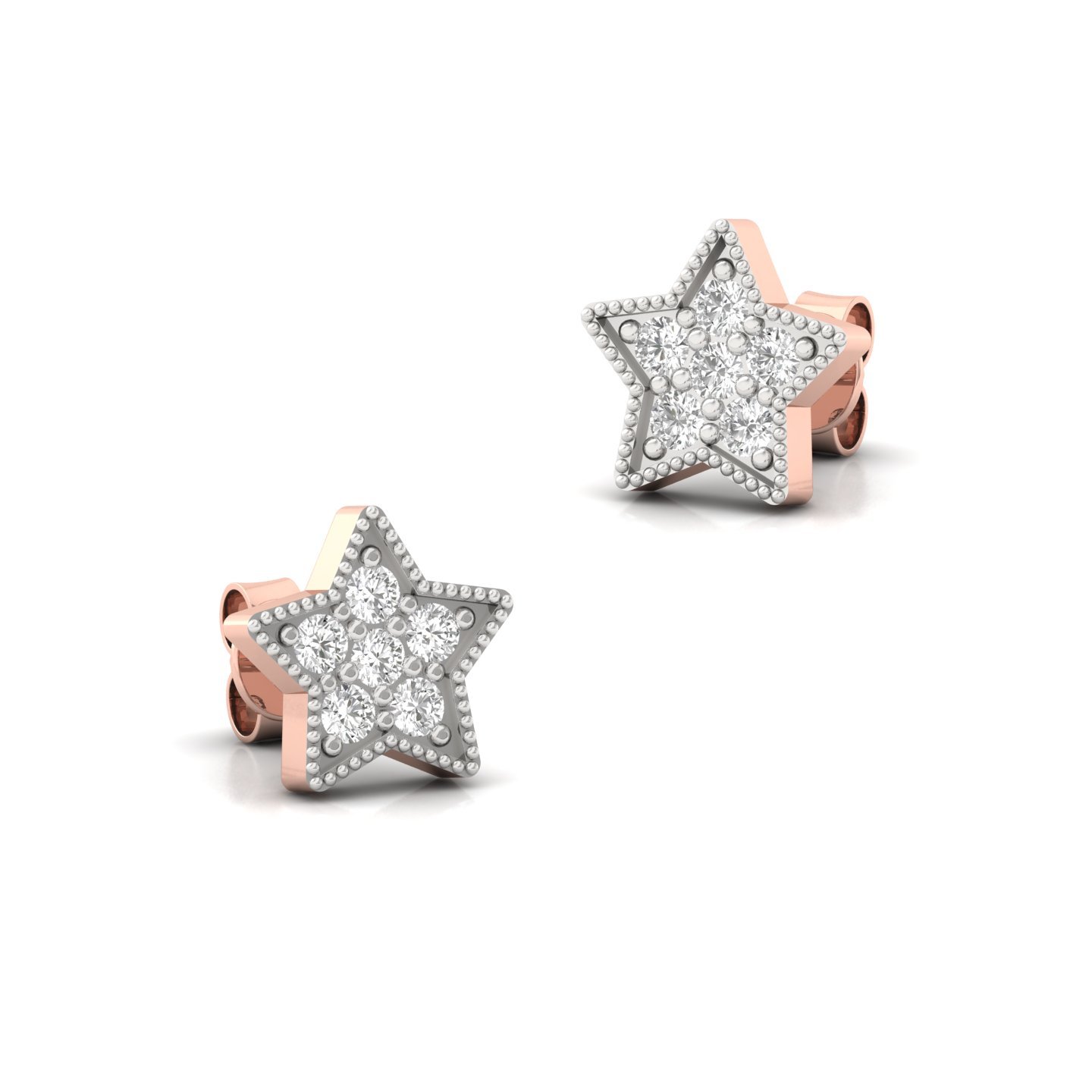 Star Shaped Diamond Stud Earrings (1 Pair) | Celestial Lab Grown CVD Diamond Earrings | 925 Silver | 10K | 14K | 18K - View 3