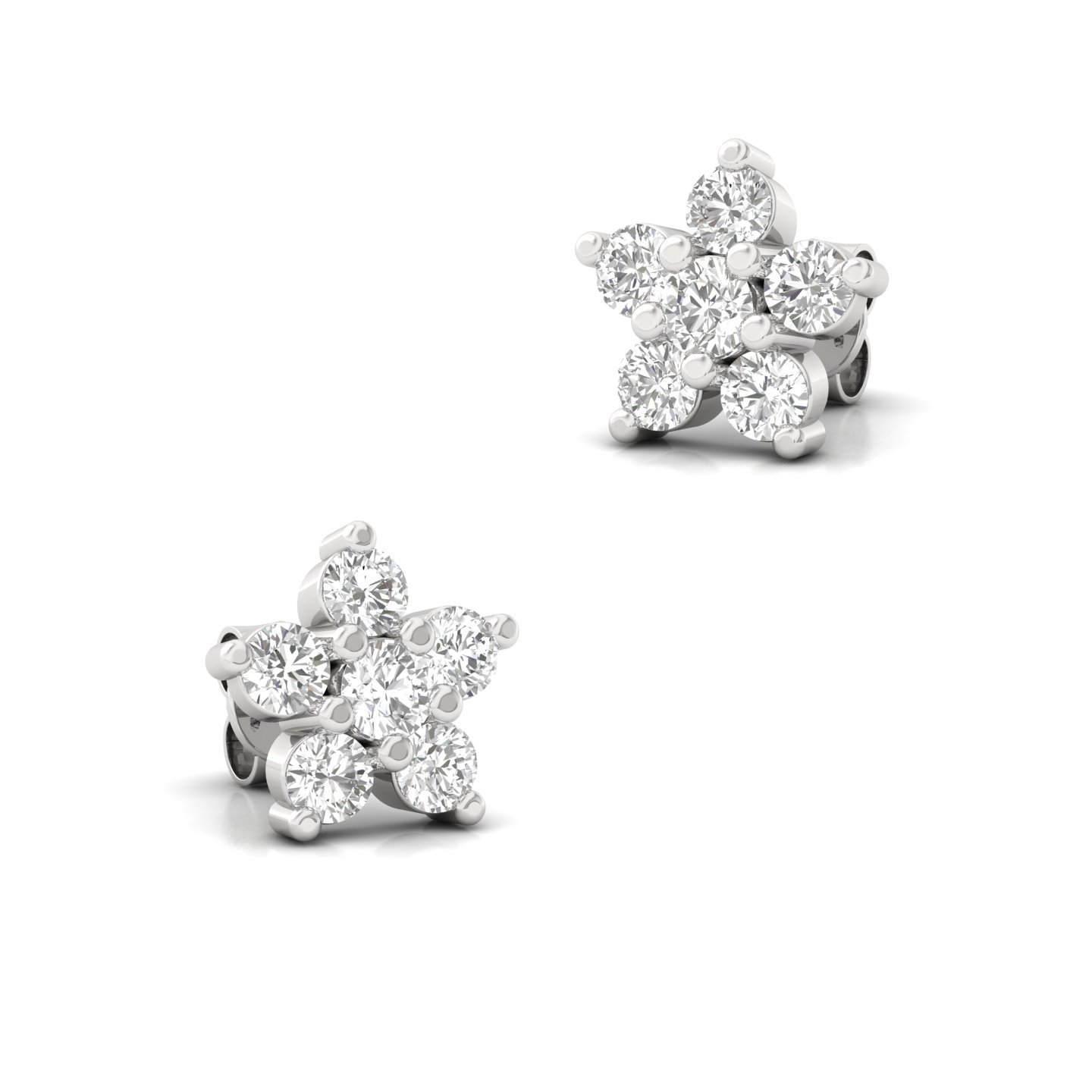 Floral Cluster Diamond Stud Earrings (1 Pair) | Lab Grown CVD Diamond Flower Earrings | 925 Silver | 10K | 14K | 18K - View 3