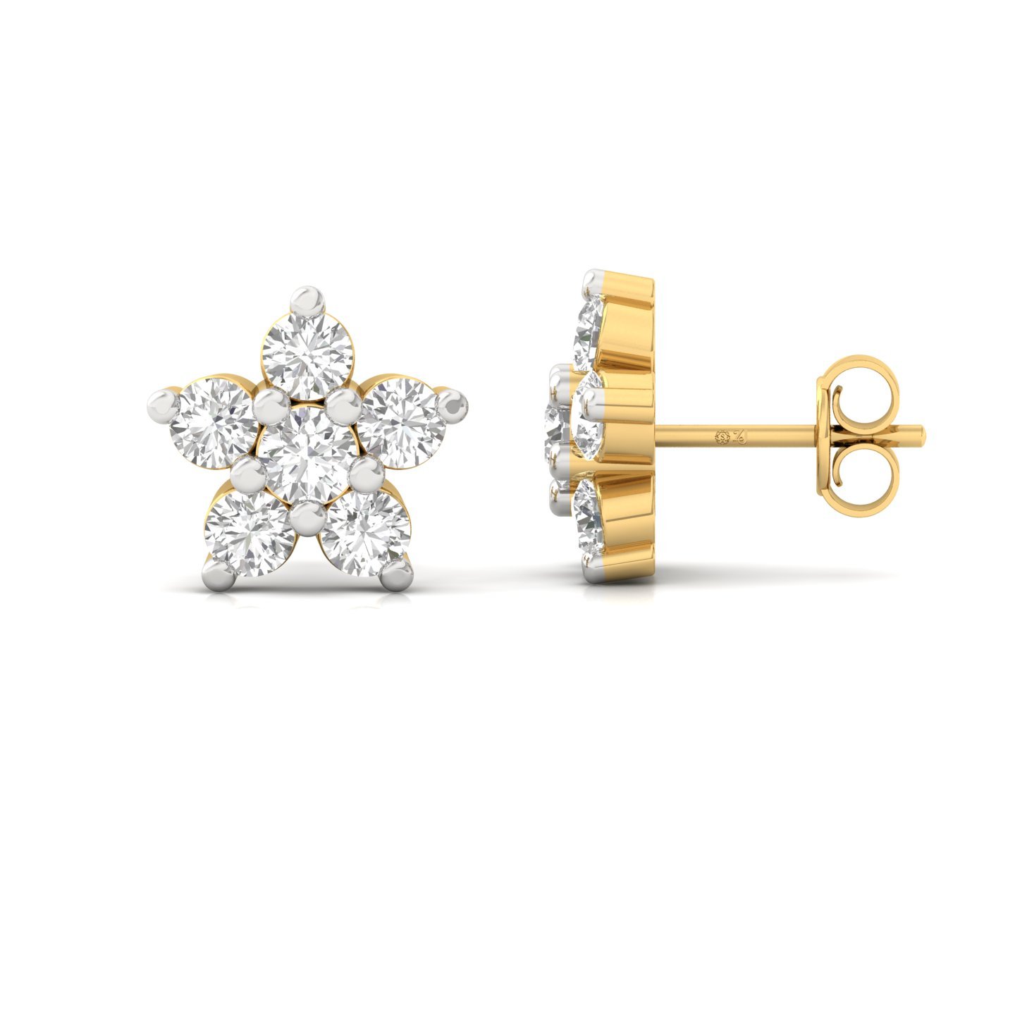 Floral Cluster Diamond Stud Earrings (1 Pair) | Lab Grown CVD Diamond Flower Earrings | 925 Silver | 10K | 14K | 18K - Gold Main View