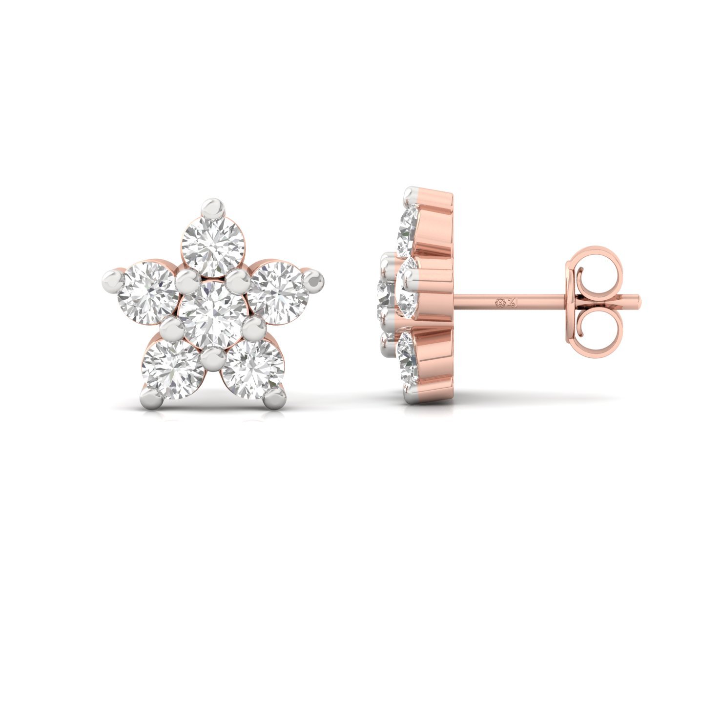 Floral Cluster Diamond Stud Earrings (1 Pair) | Lab Grown CVD Diamond Flower Earrings | 925 Silver | 10K | 14K | 18K - Rose Gold Main View