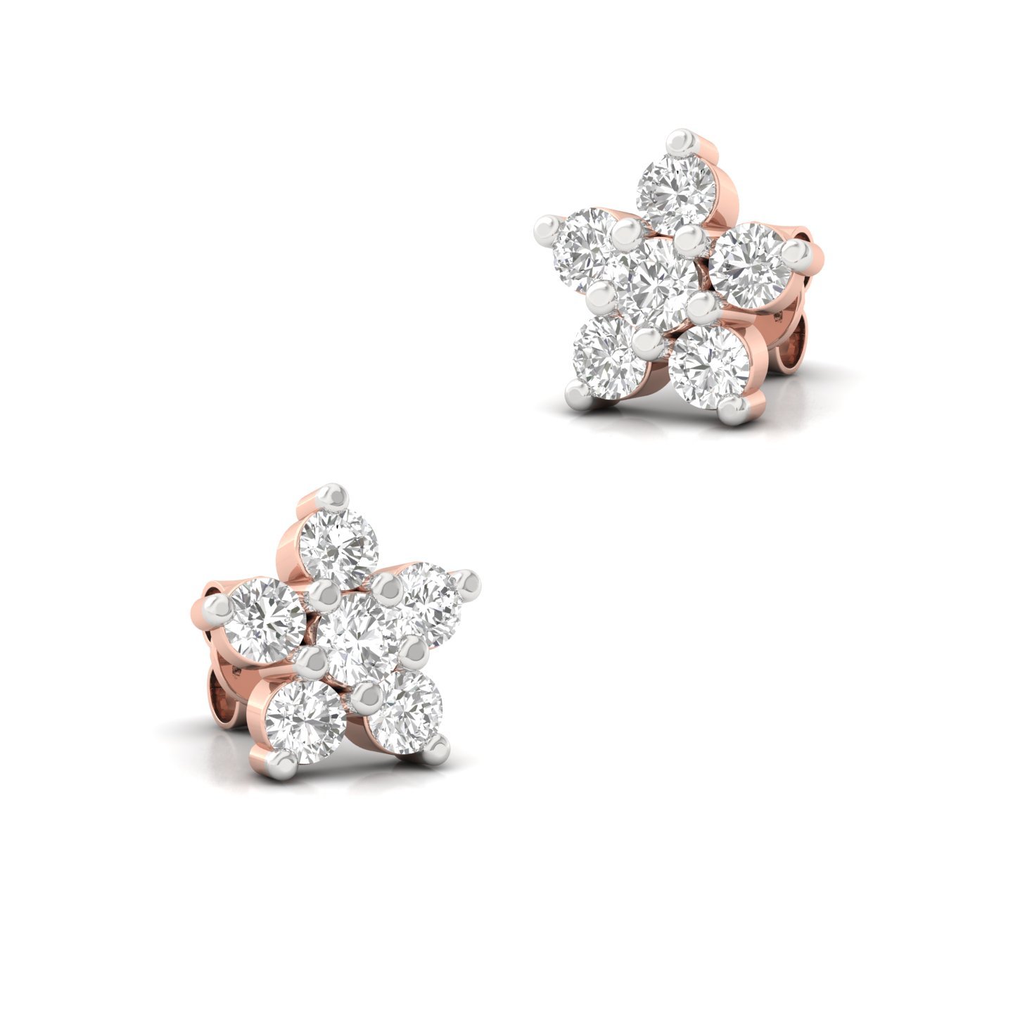 Floral Cluster Diamond Stud Earrings (1 Pair) | Lab Grown CVD Diamond Flower Earrings | 925 Silver | 10K | 14K | 18K - View 3