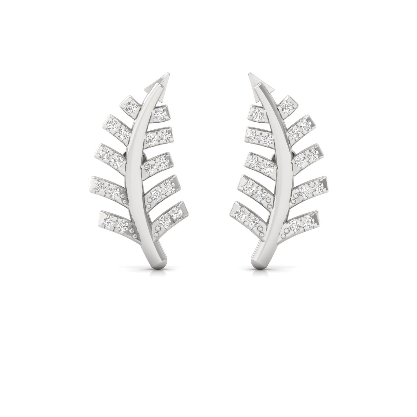 Leaf Inspired Diamond Earrings (1 Pair) | Lab Grown CVD Diamond Nature Design Studs | 925 Silver | 10K | 14K | 18K - View 2