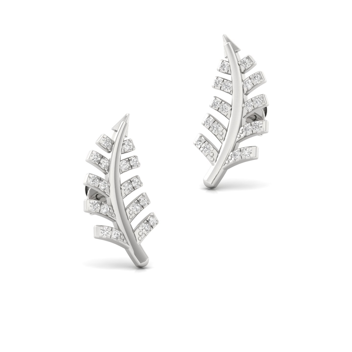 Leaf Inspired Diamond Earrings (1 Pair) | Lab Grown CVD Diamond Nature Design Studs | 925 Silver | 10K | 14K | 18K - View 3
