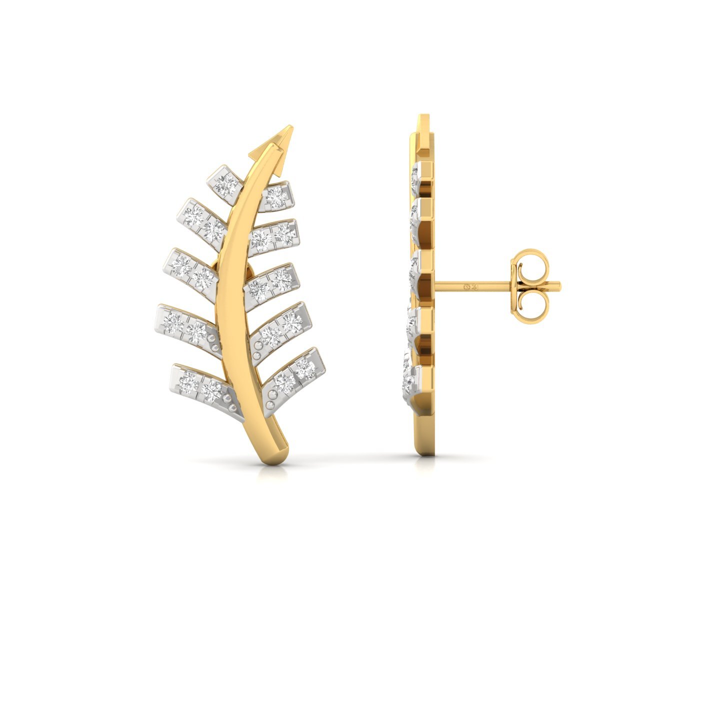 Leaf Inspired Diamond Earrings (1 Pair) | Lab Grown CVD Diamond Nature Design Studs | 925 Silver | 10K | 14K | 18K - Gold Main View