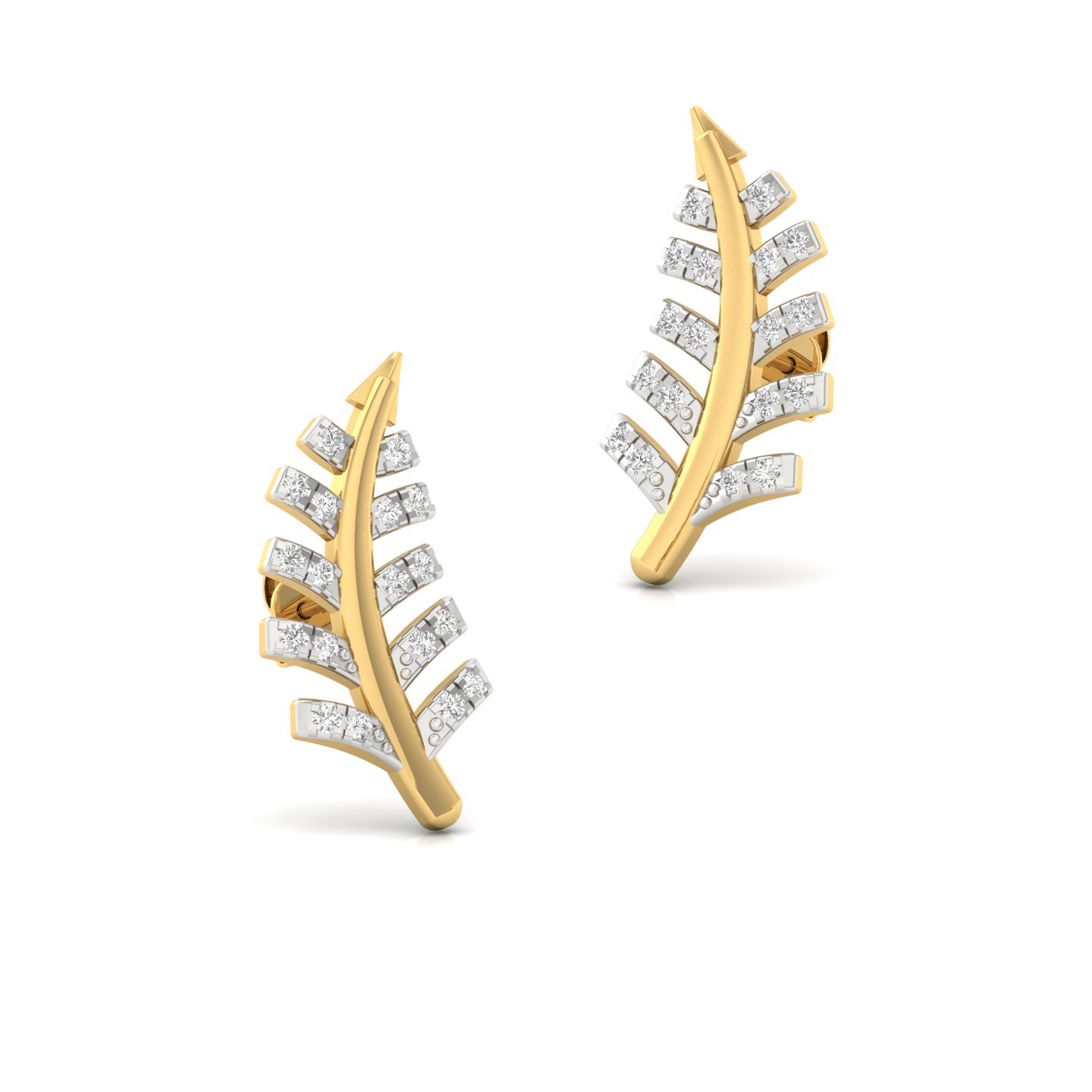 Leaf Inspired Diamond Earrings (1 Pair) | Lab Grown CVD Diamond Nature Design Studs | 925 Silver | 10K | 14K | 18K - View 3