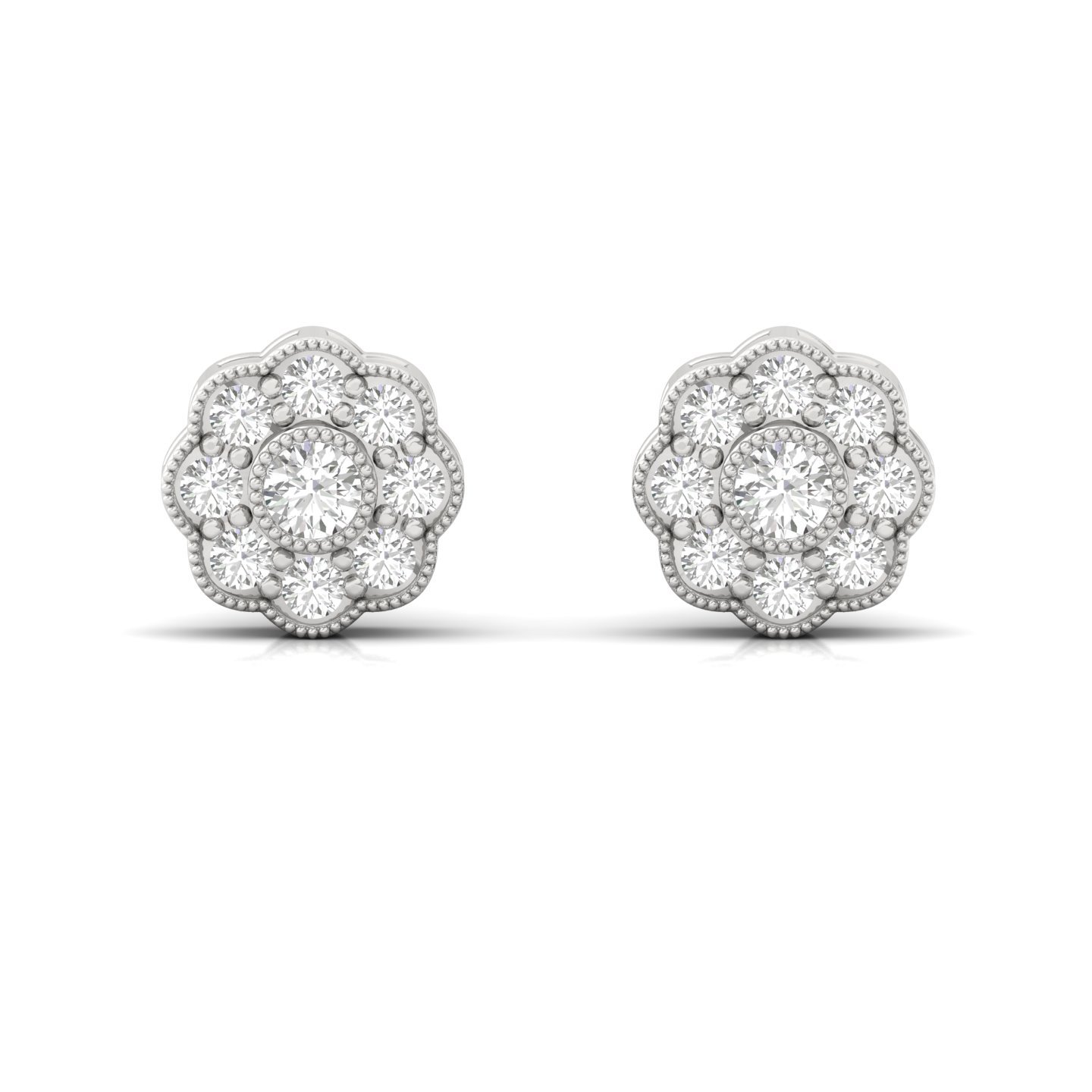 Floral Cluster Diamond Earrings (1 Pair) | Lab Grown CVD Diamond Bloom Studs | 925 Silver | 10K | 14K | 18K - View 2