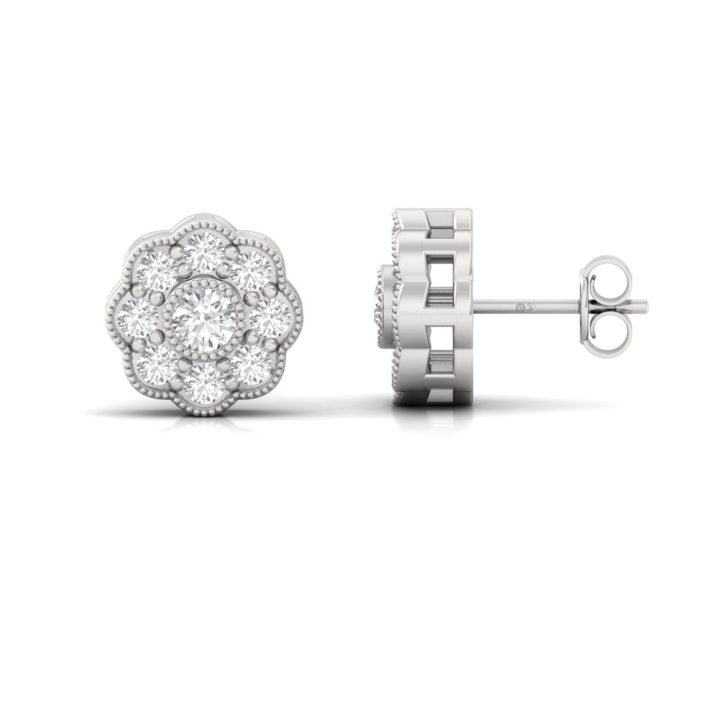 Floral Cluster Diamond Earrings (1 Pair) | Lab Grown CVD Diamond Bloom Studs | 925 Silver | 10K | 14K | 18K - Main View