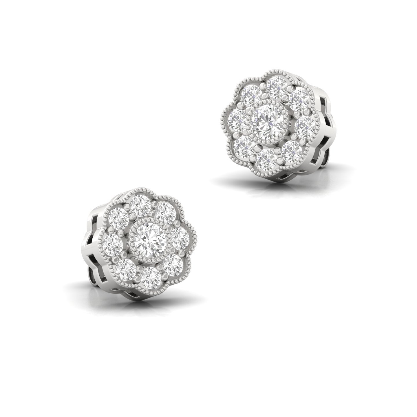 Floral Cluster Diamond Earrings (1 Pair) | Lab Grown CVD Diamond Bloom Studs | 925 Silver | 10K | 14K | 18K - View 3