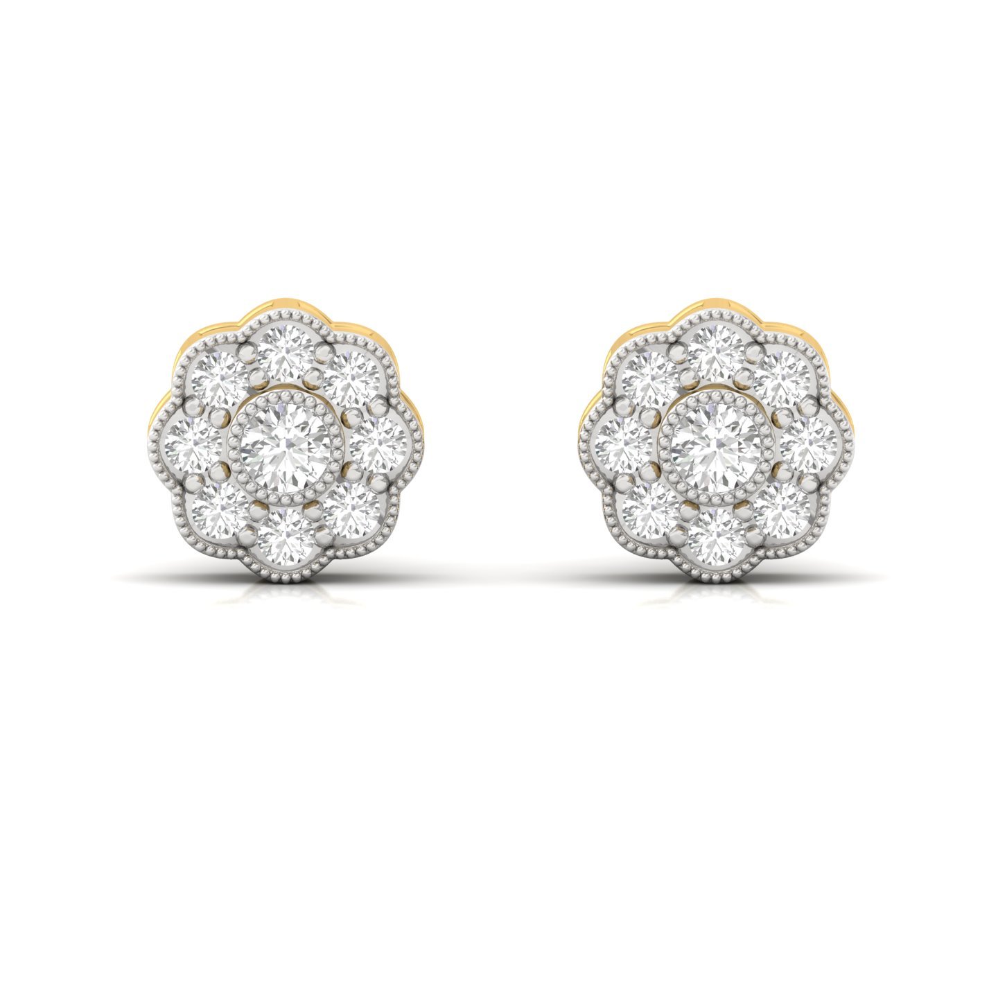 Floral Cluster Diamond Earrings (1 Pair) | Lab Grown CVD Diamond Bloom Studs | 925 Silver | 10K | 14K | 18K - View 2