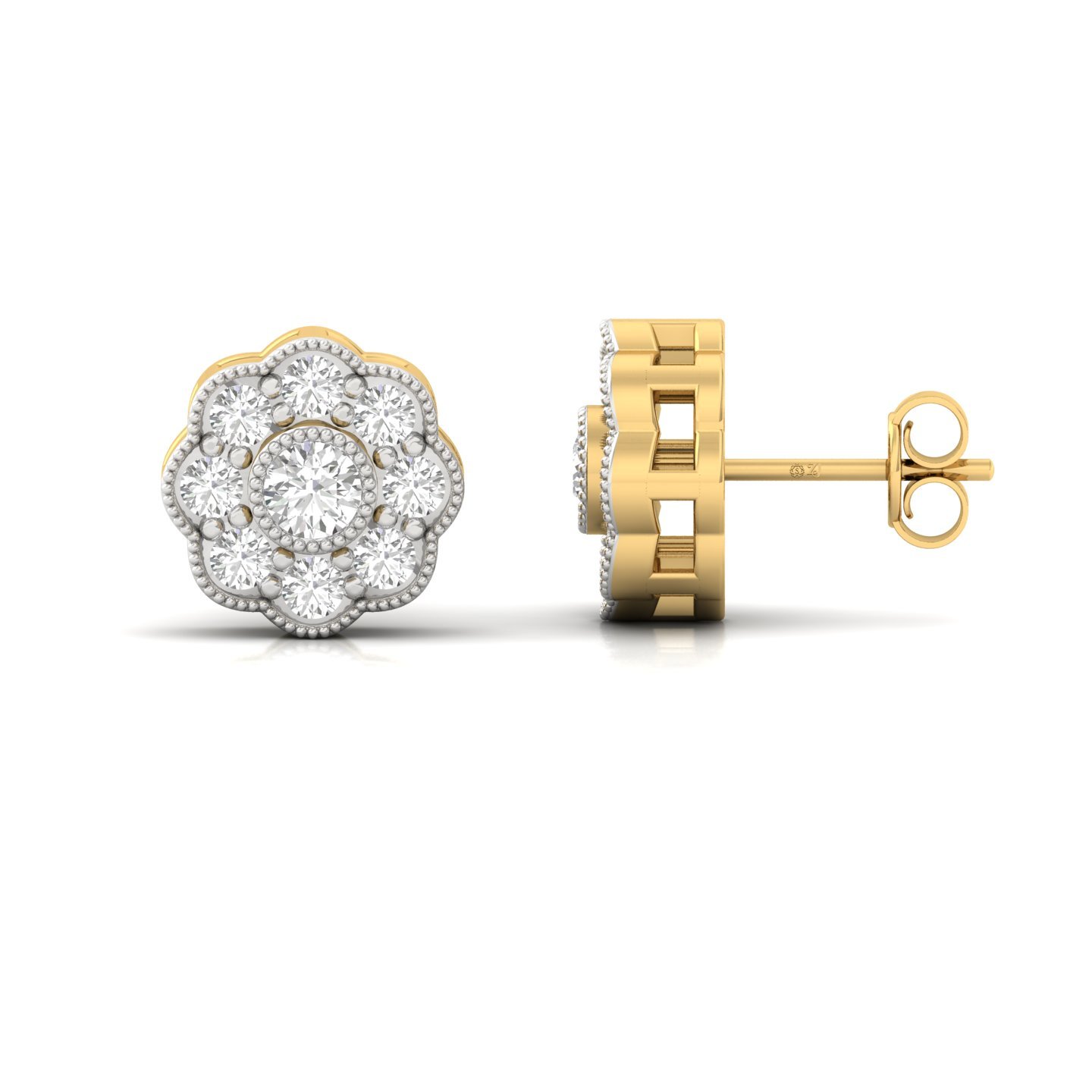 Floral Cluster Diamond Earrings (1 Pair) | Lab Grown CVD Diamond Bloom Studs | 925 Silver | 10K | 14K | 18K - Gold Main View