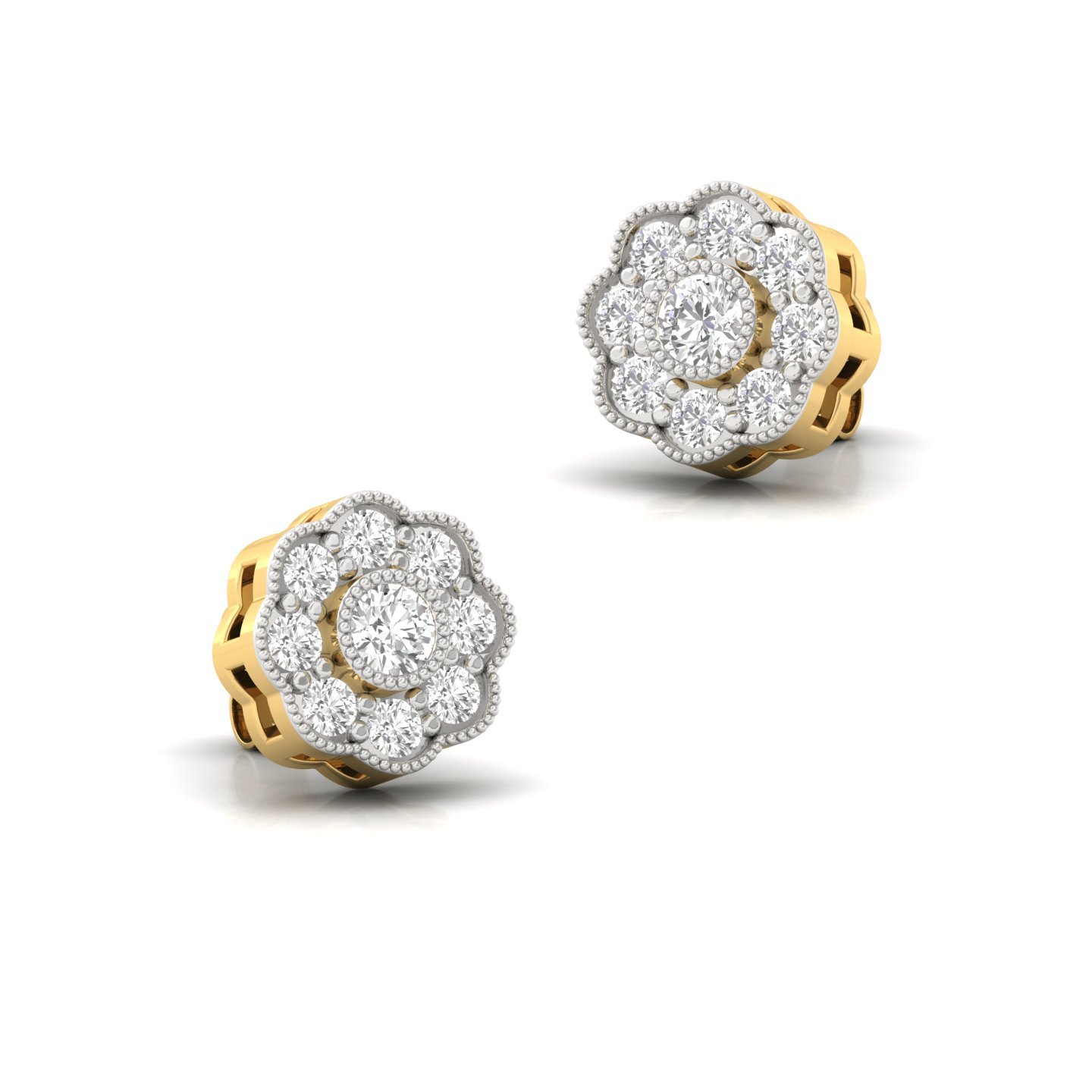 Floral Cluster Diamond Earrings (1 Pair) | Lab Grown CVD Diamond Bloom Studs | 925 Silver | 10K | 14K | 18K - View 3