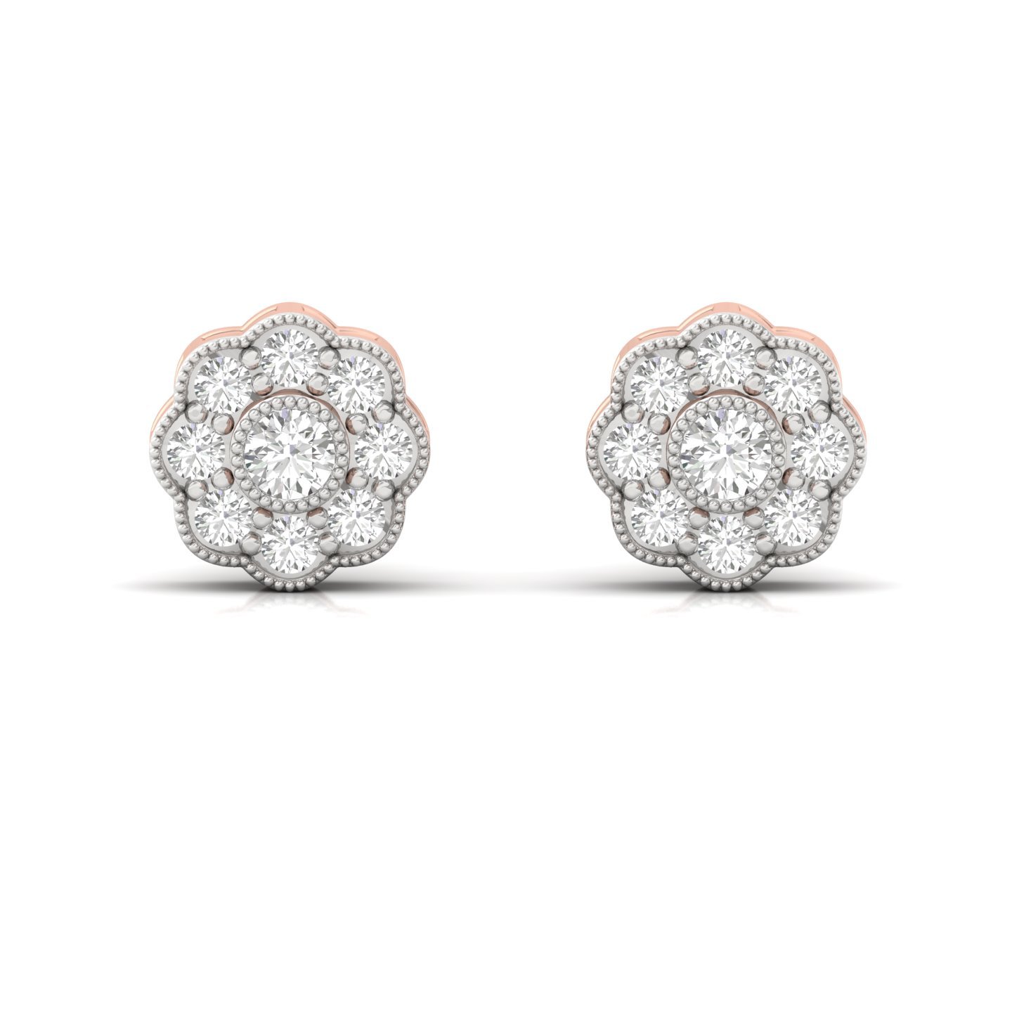 Floral Cluster Diamond Earrings (1 Pair) | Lab Grown CVD Diamond Bloom Studs | 925 Silver | 10K | 14K | 18K - View 2