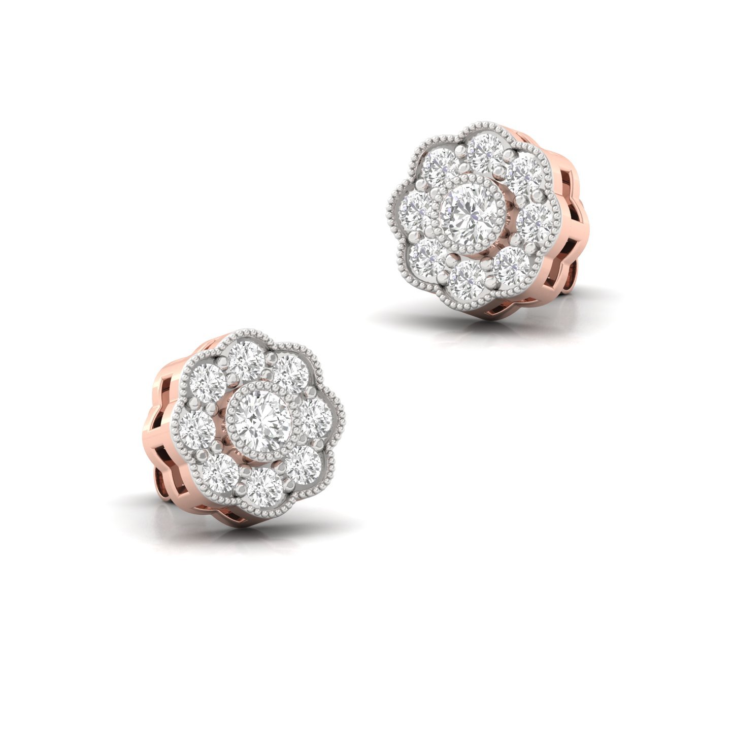 Floral Cluster Diamond Earrings (1 Pair) | Lab Grown CVD Diamond Bloom Studs | 925 Silver | 10K | 14K | 18K - View 3
