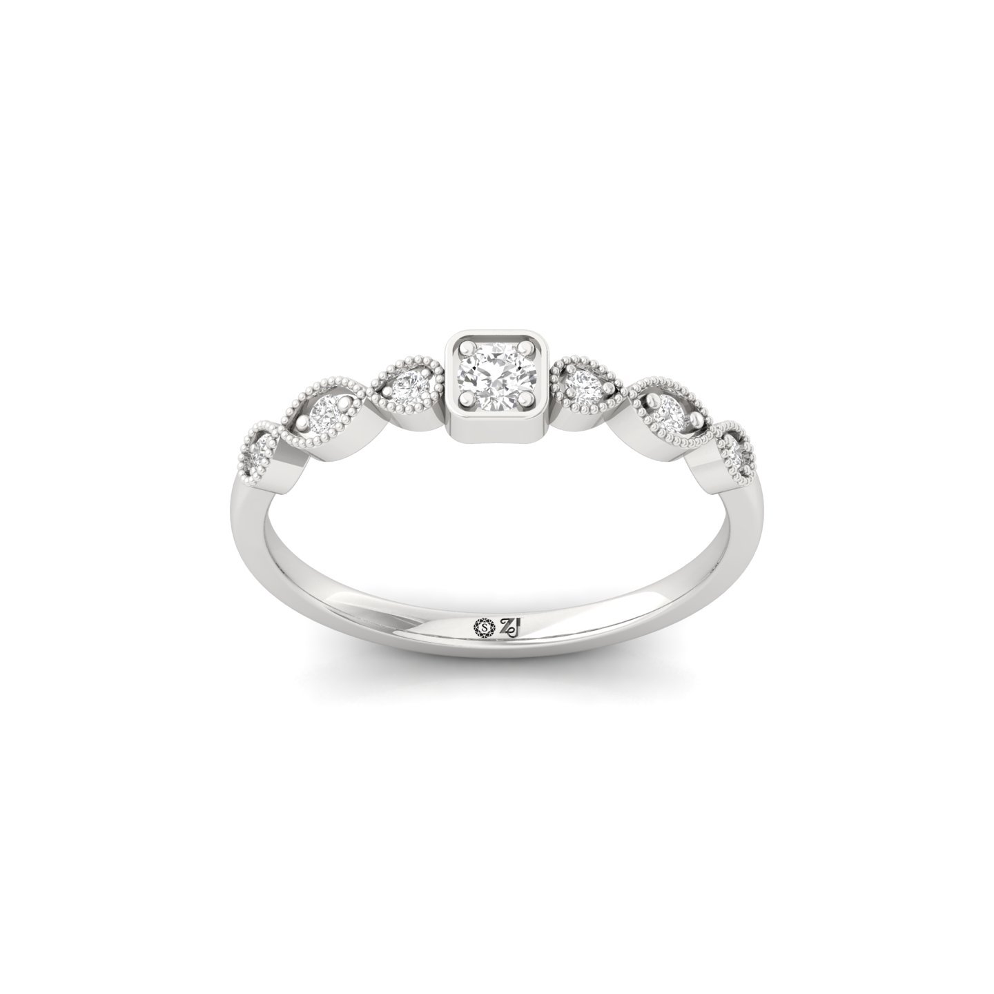 Vintage-Inspired Diamond Band | Lab Grown CVD Diamond Promise Ring | 925 Silver | 10K | 14K | 18K - Main View