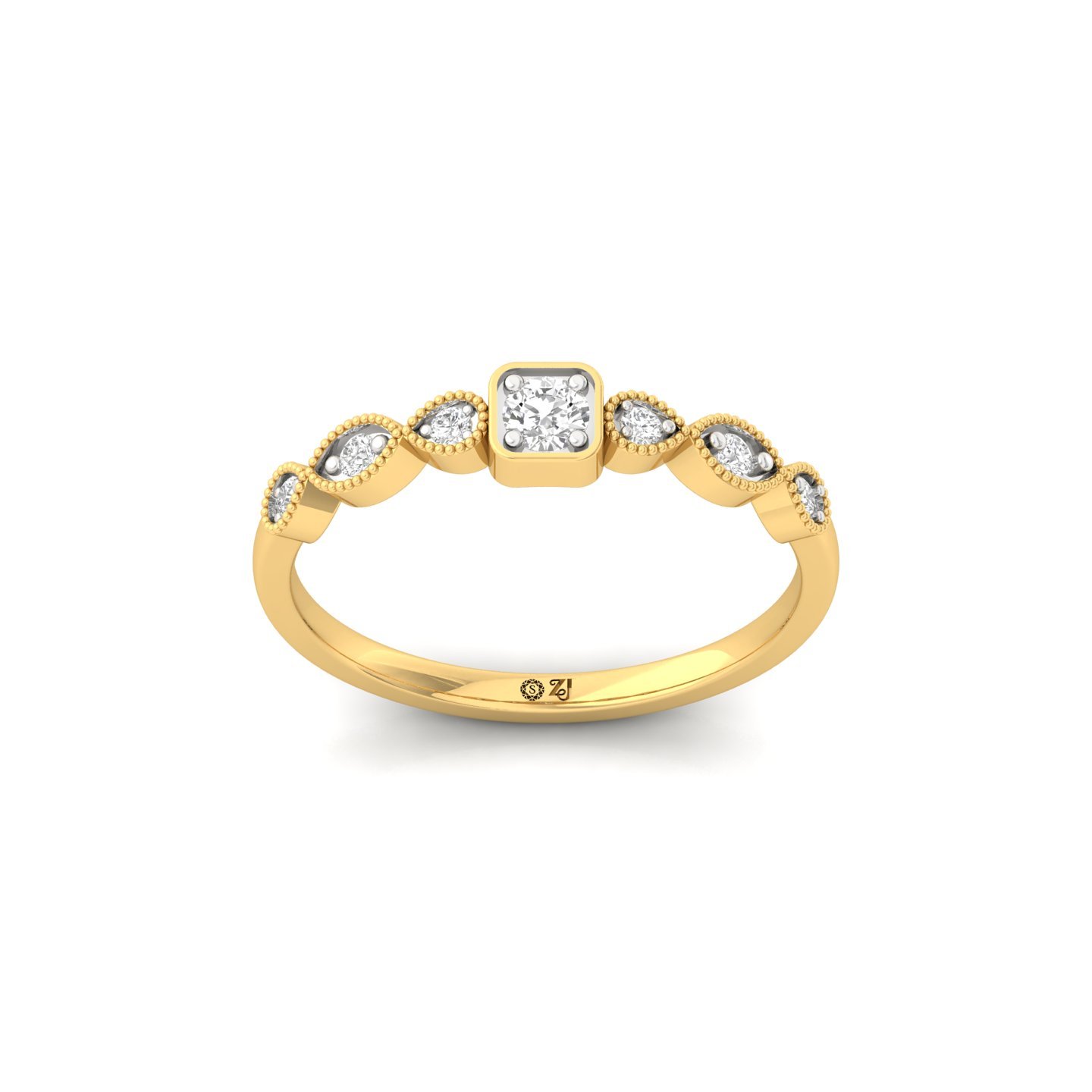 Vintage-Inspired Diamond Band | Lab Grown CVD Diamond Promise Ring | 925 Silver | 10K | 14K | 18K - Gold Main View